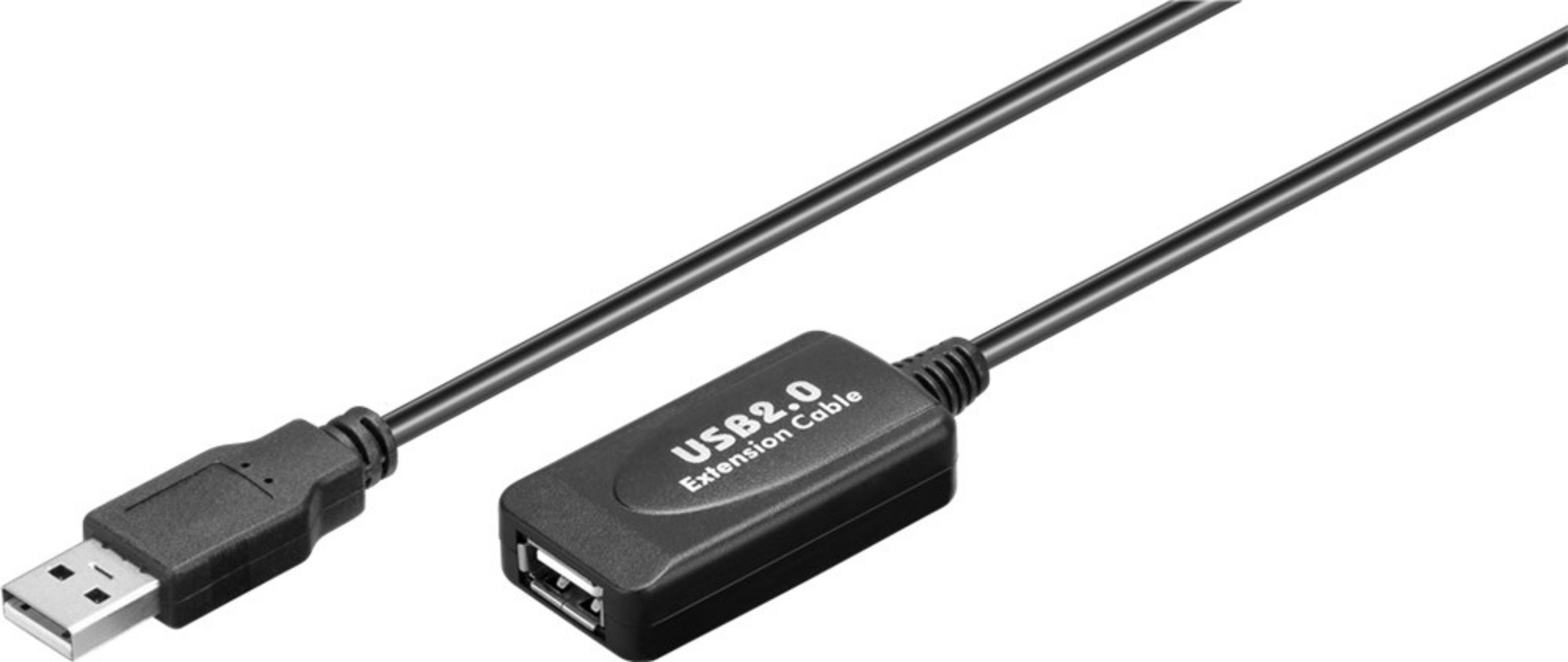 Schwarzes USB 2.0 Verlängerungskabel. Es hat einen USB-A-Stecker und eine Buchse. Schwarzer Hintergrund.