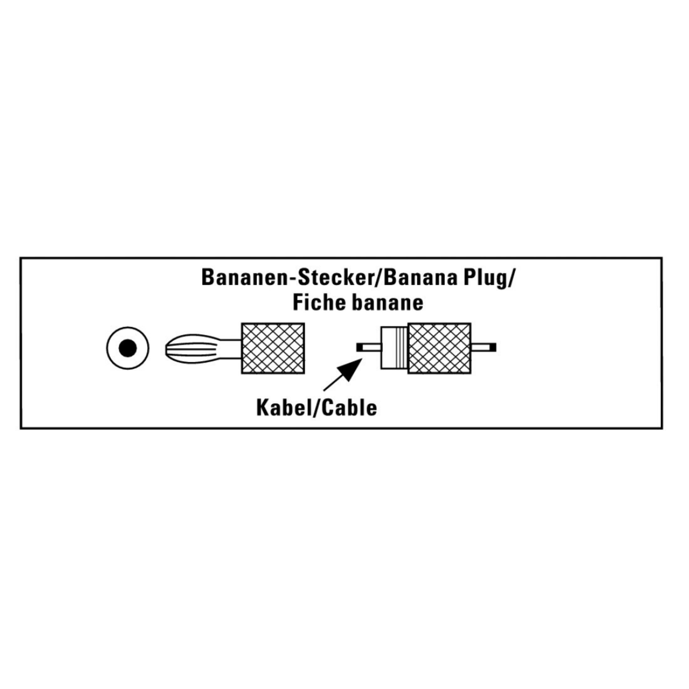 Diagramm eines Bananensteckers/Kabels und einer Kabelverbindung.