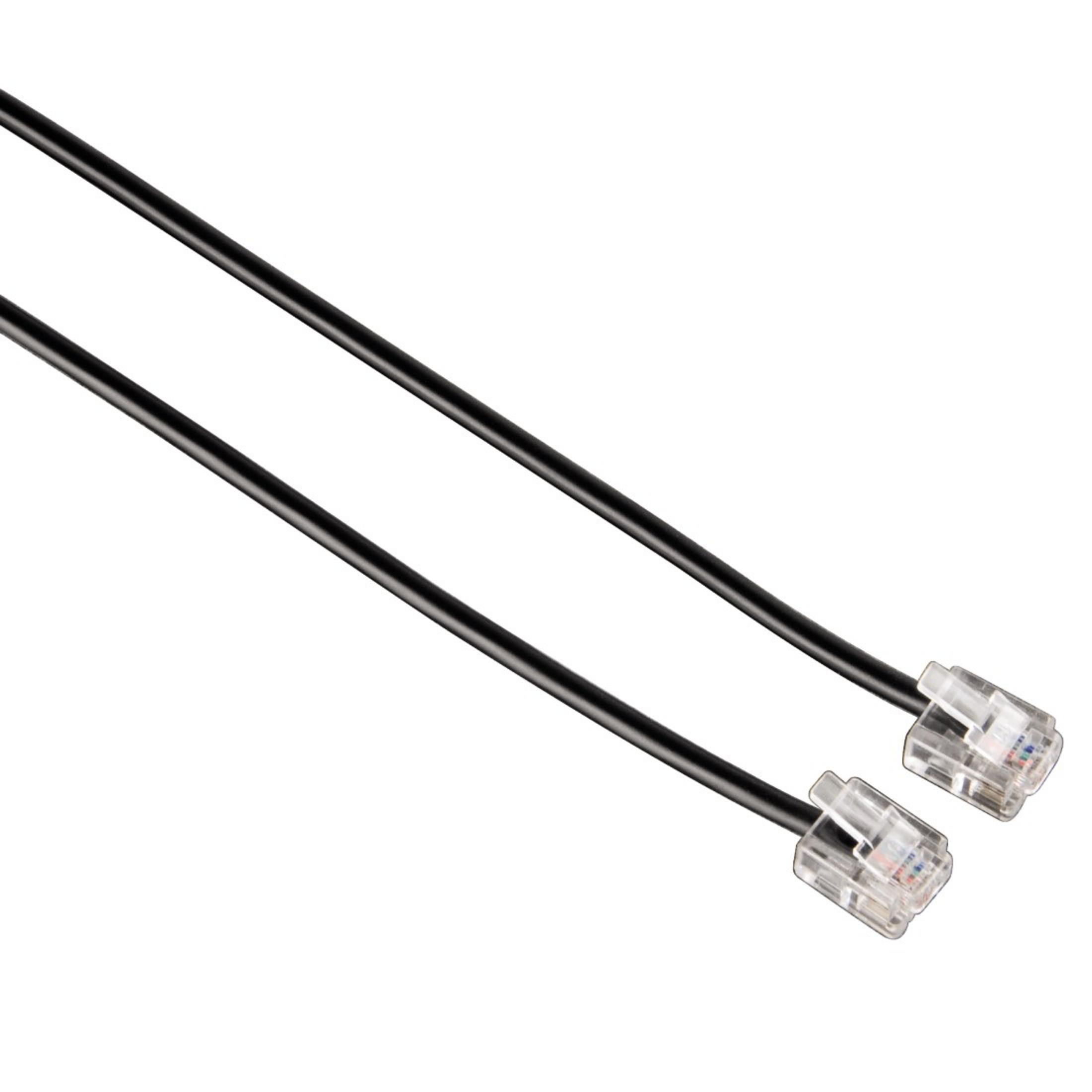 Cavo di rete nero con connettori RJ45 trasparenti. Il cavo è dritto.