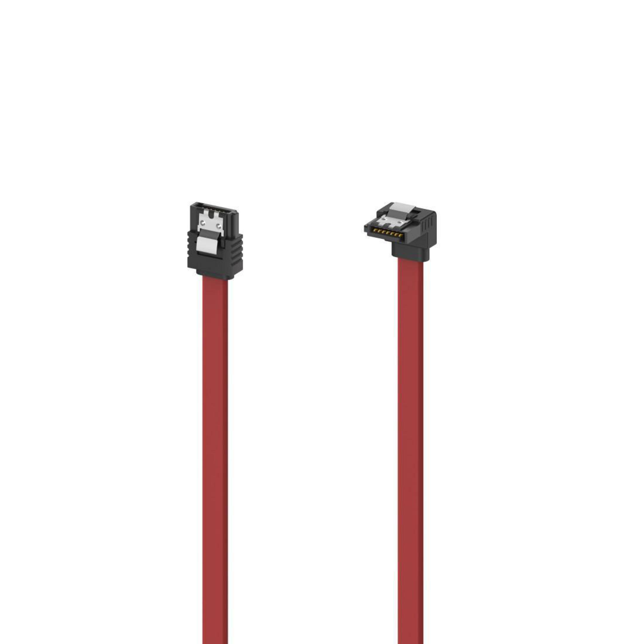 Cavo SATA rosso con connettori neri su sfondo bianco.
