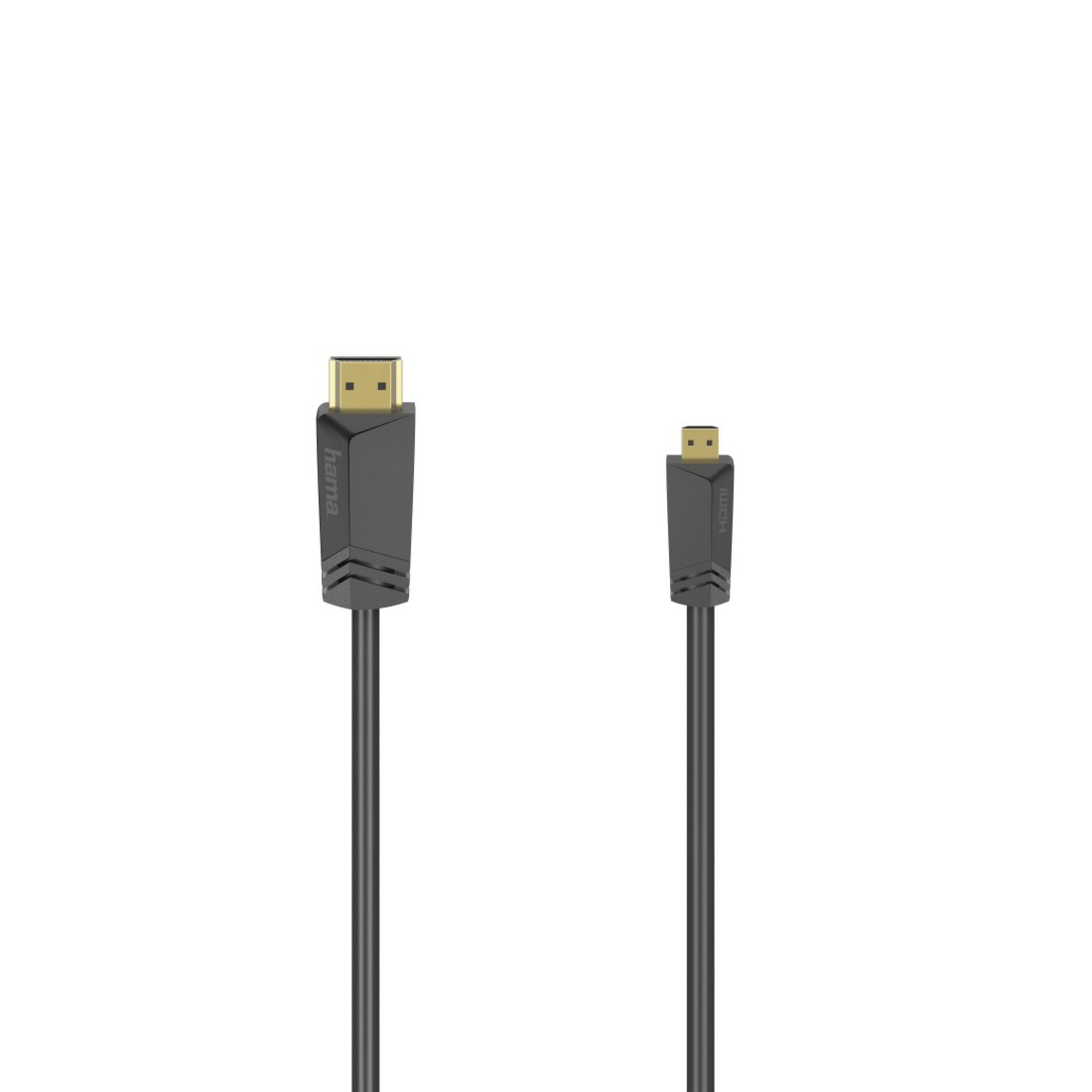 Due cavi HDMI neri. Uno è un connettore full size, l'altro mini. Cavi su sfondo bianco.