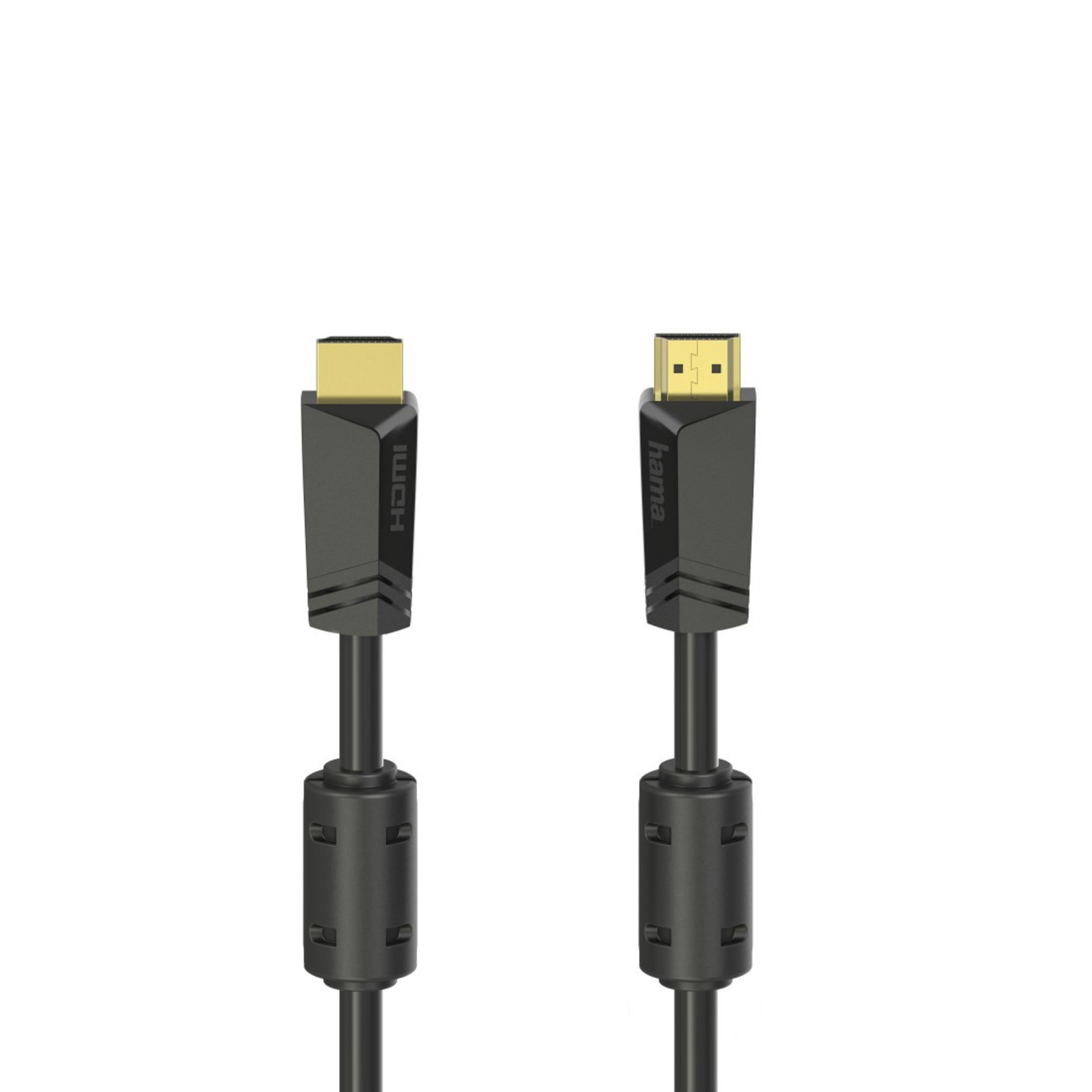 Cavo HDMI nero con connettori. Ha un cavo nero e uno sfondo bianco.