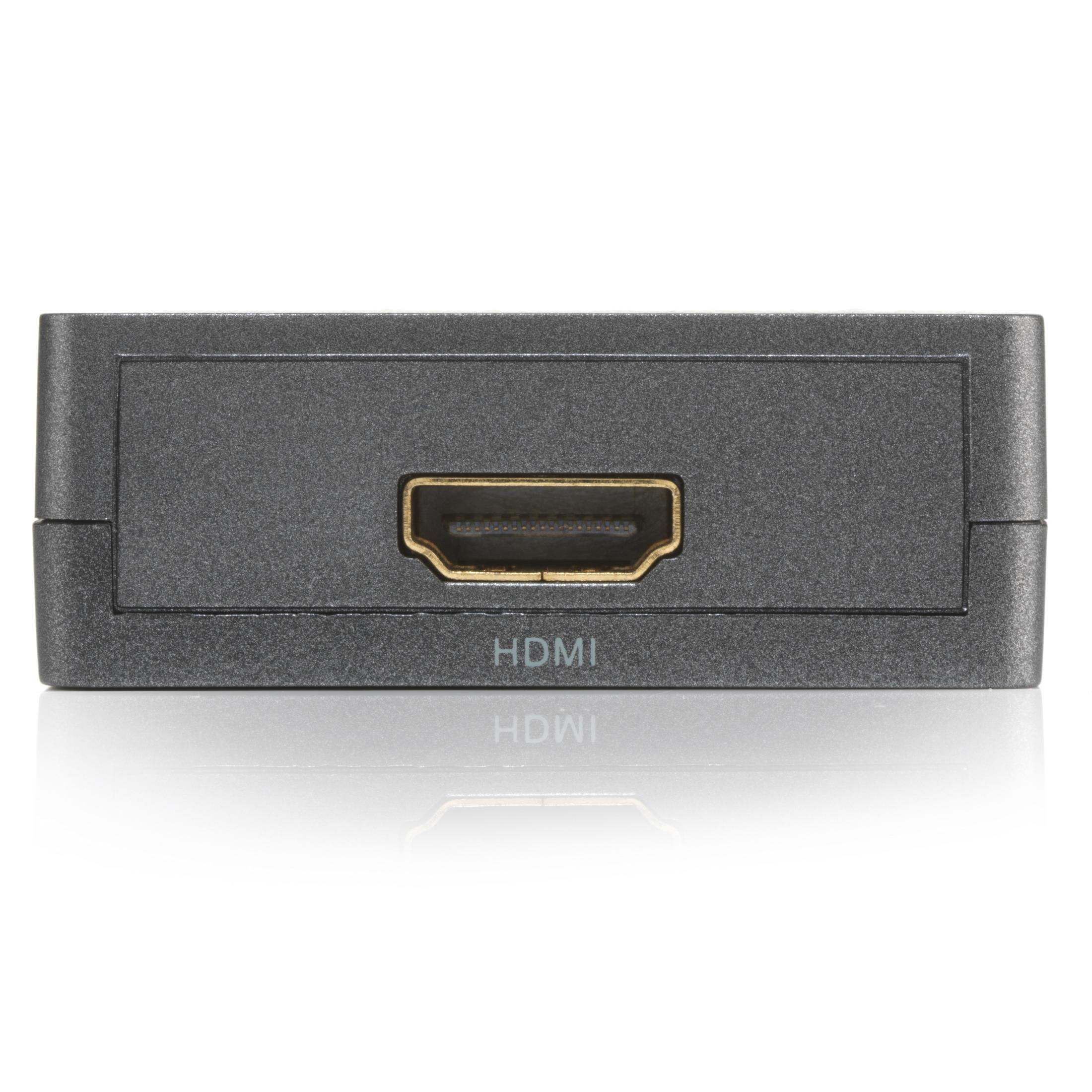 Schwarzer HDMI-Anschluss mit goldenem Anschluss. Das Wort HDMI steht unter dem Anschluss.