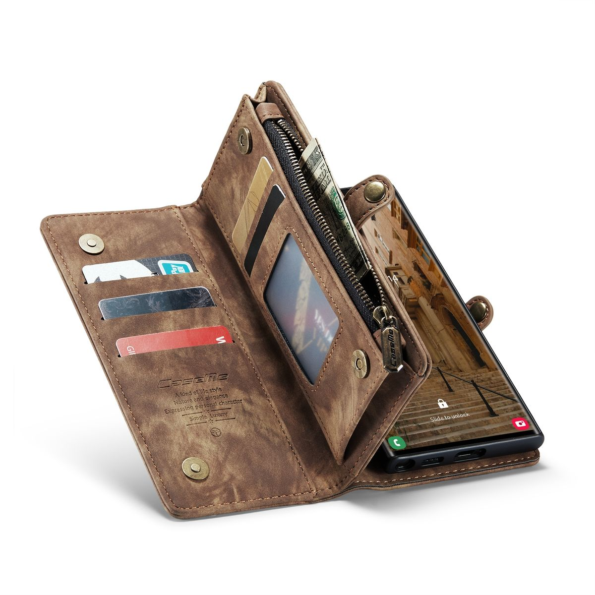 Braun Samsung, Tasche Multifunktion mit Galaxy Bookcover, Ultra, S23 WIGENTO Teilbare Geldbörse,