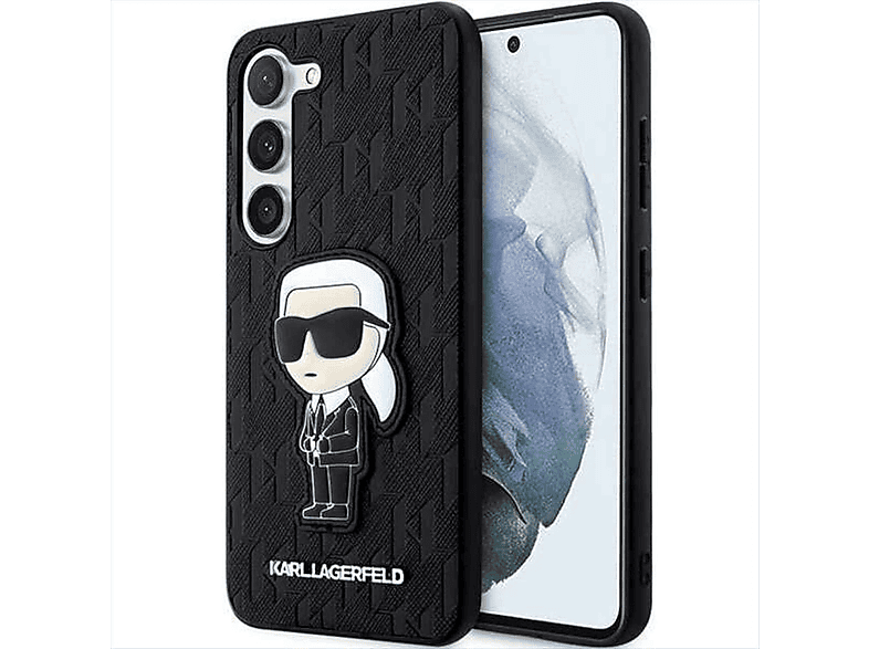 Kunststoff Galaxy KARL Design Schwarz LAGERFELD Hülle, S23 Backcover, Monogram Plus, Samsung, Saffiano