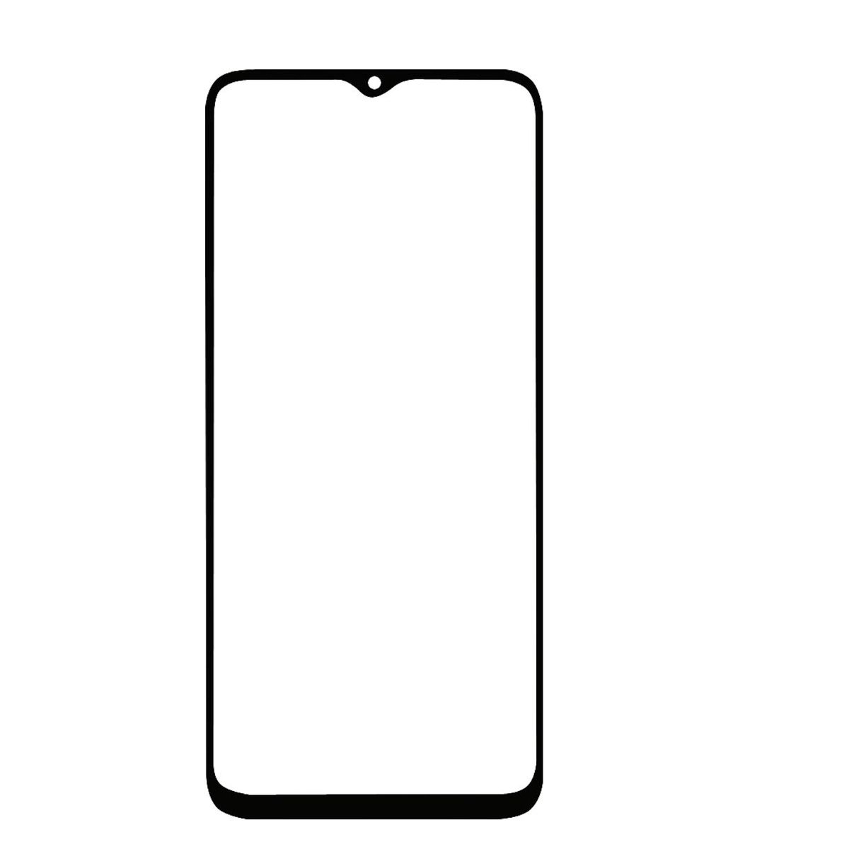 Weißer Telefonbildschirm mit schwarzen Rändern. Der Bildschirm hat eine Kamera-Notch oben.
