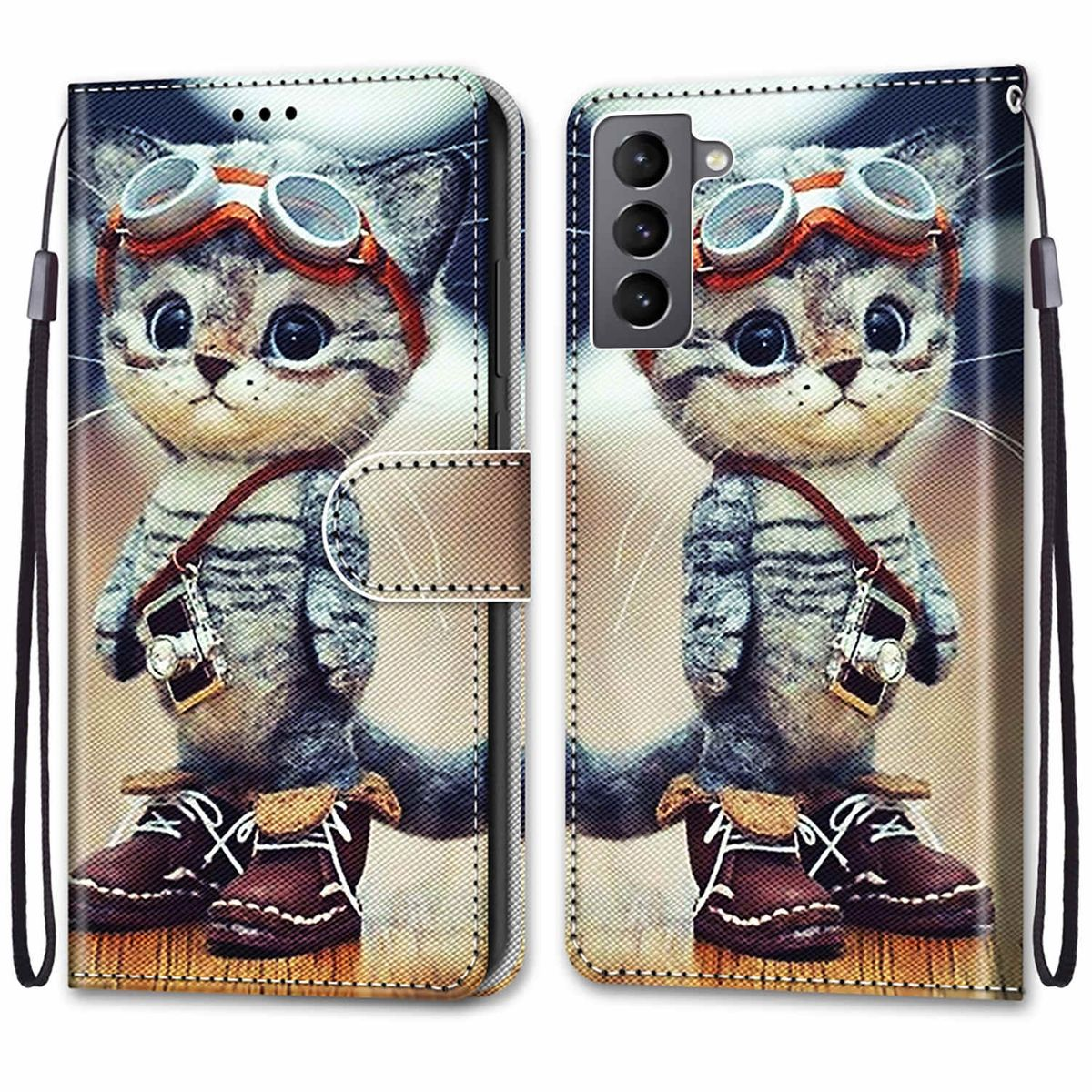 WIGENTO Design Fach, Weiß Druck G, 5G, Galaxy S22 Samsung Muster Bookcover, Kreditkarten mit Tasche Motiv mit Schutz
