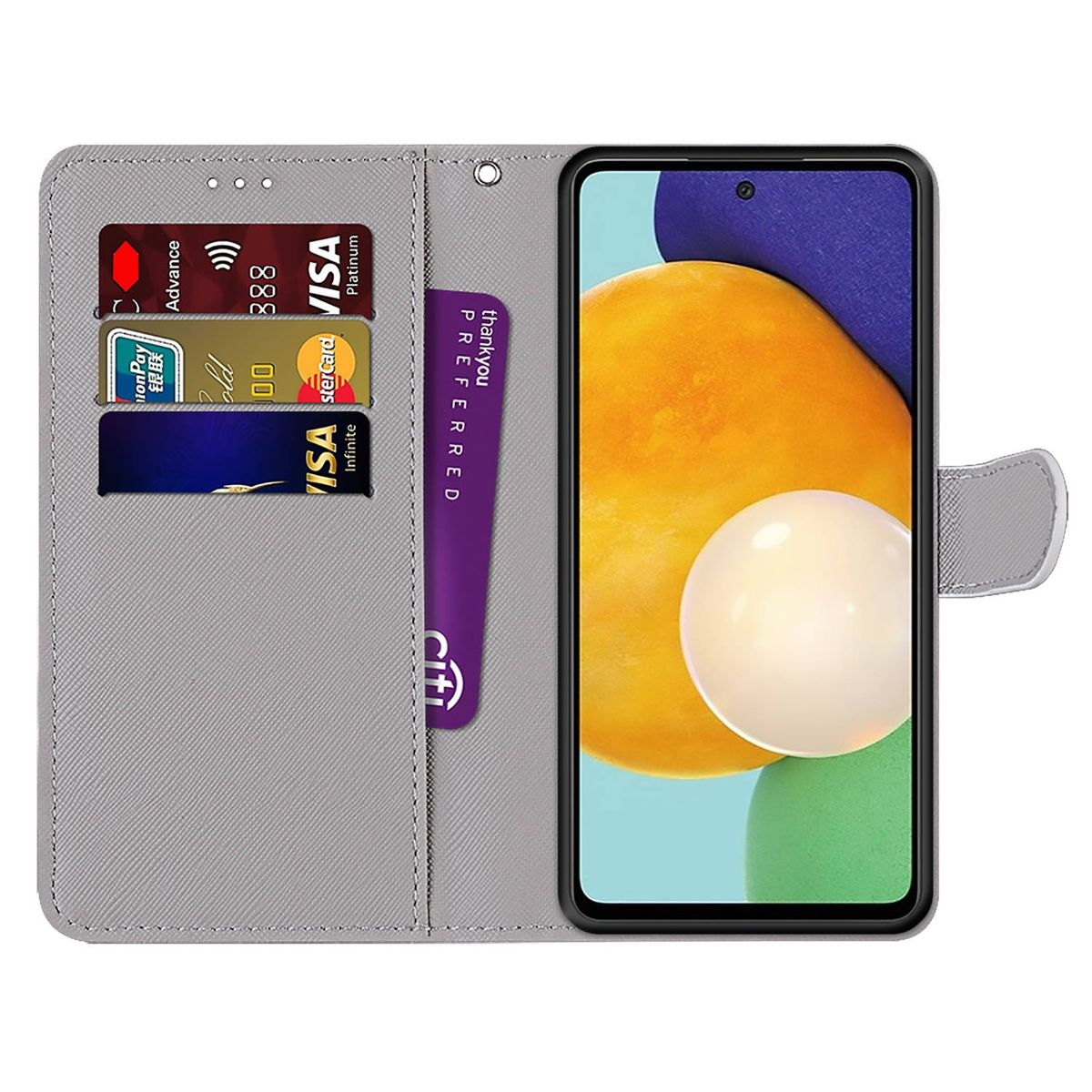 WIGENTO Book Wallet & Weiß Druck Geld Motiv Galaxy Bookcover, Fach, mit mit Samsung, Muster Kreditkarten A53 5G, Tasche