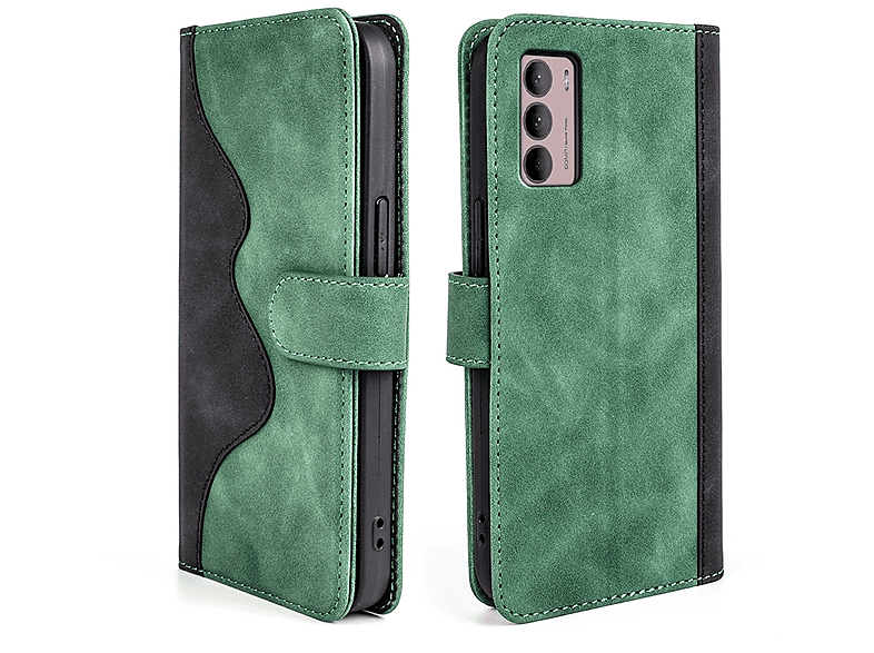 WIGENTO 2Color Design Tasche mit Kreditkarten Fach, Bookcover, Motorola, Moto G42, Grün