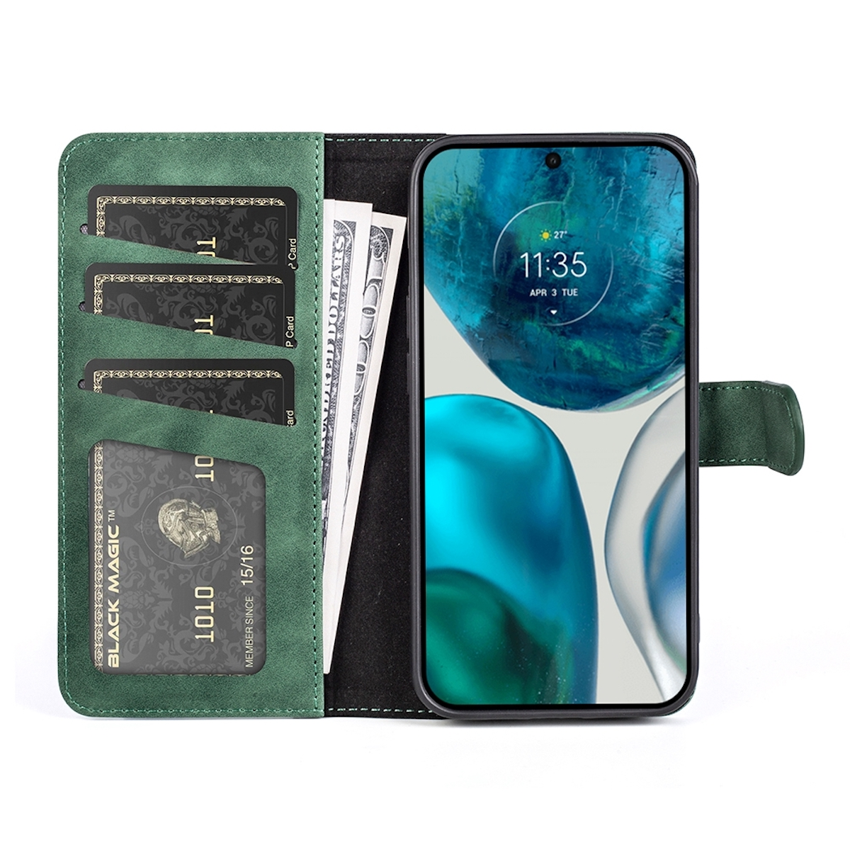 WIGENTO 2Color Design Tasche mit Kreditkarten G42, Fach, Motorola, Bookcover, Grün Moto