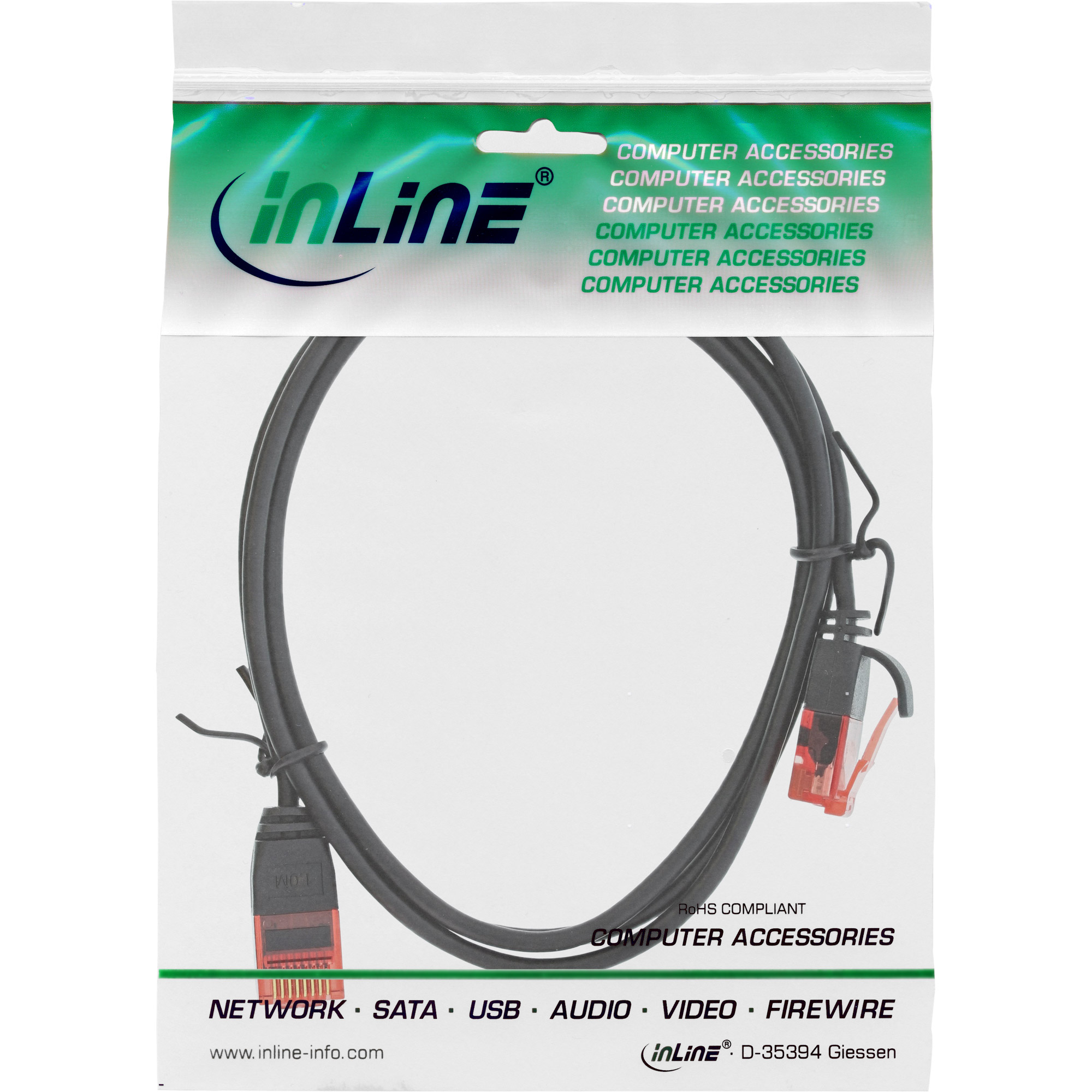 INLINE InLine® Slim Patchkabel, schwarz, 1,5m U/UTP, Patchkabel, 1,5 m Kabel Cat.6, Patchkabel