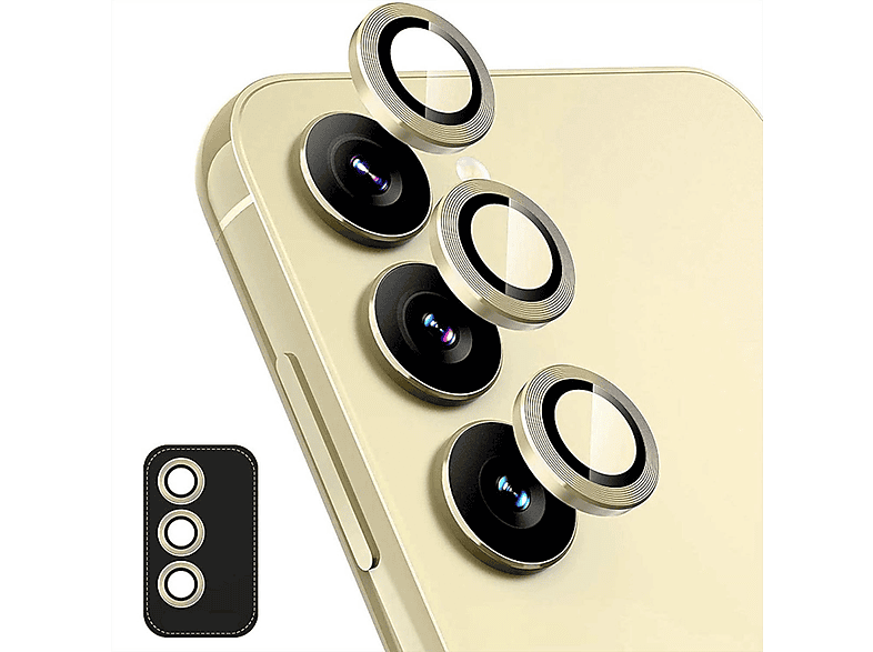 WIGENTO Aluminium Ring Back Kamera + H9 Hart Glas Film Schutzglas(für Samsung Galaxy A14 / A34)