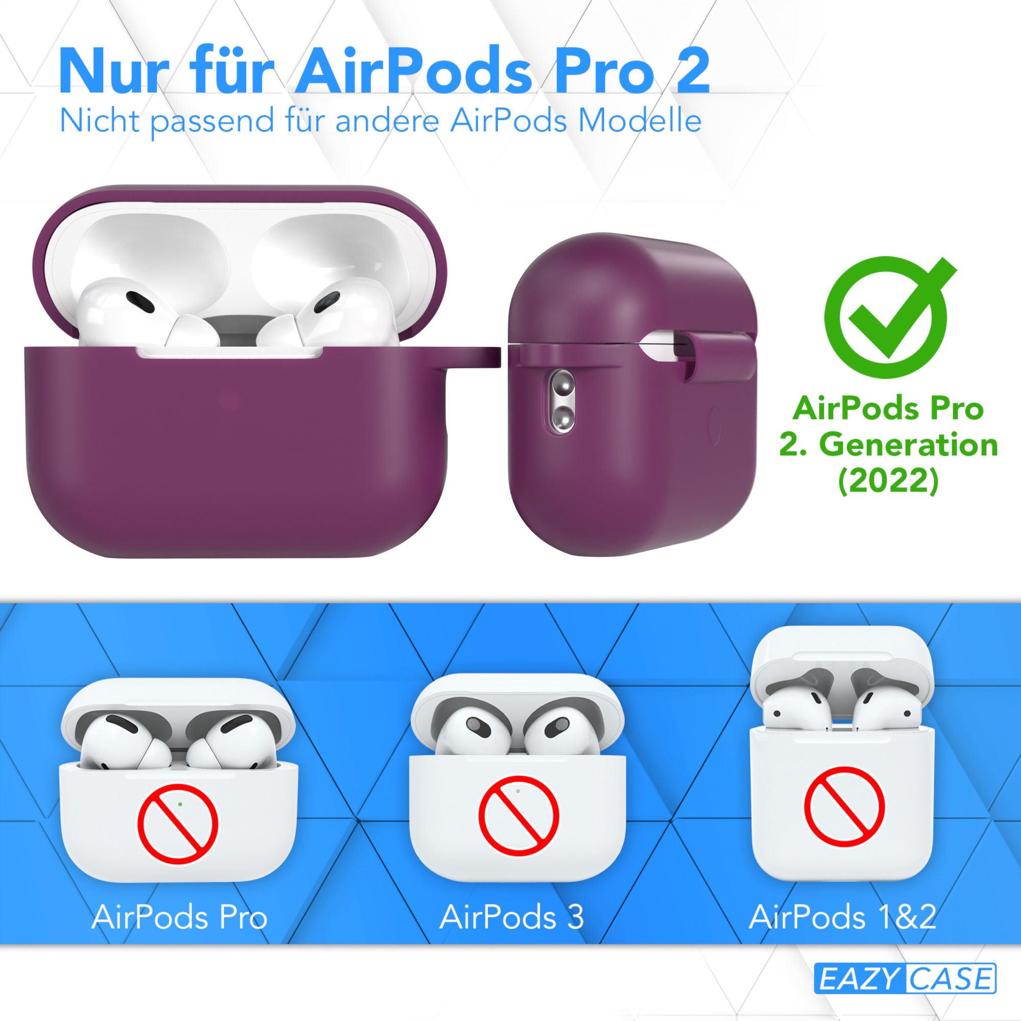 Lila AirPods Pro 2 Hülle und Vergleich mit älteren Modellen.