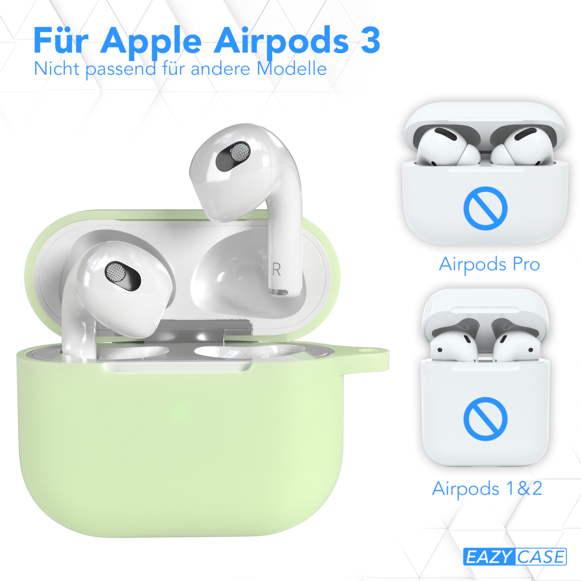 Case Apple 3 EAZY / passend für: CASE Grün Hellgrün Silikon Schutzhülle AirPods Sleeve
