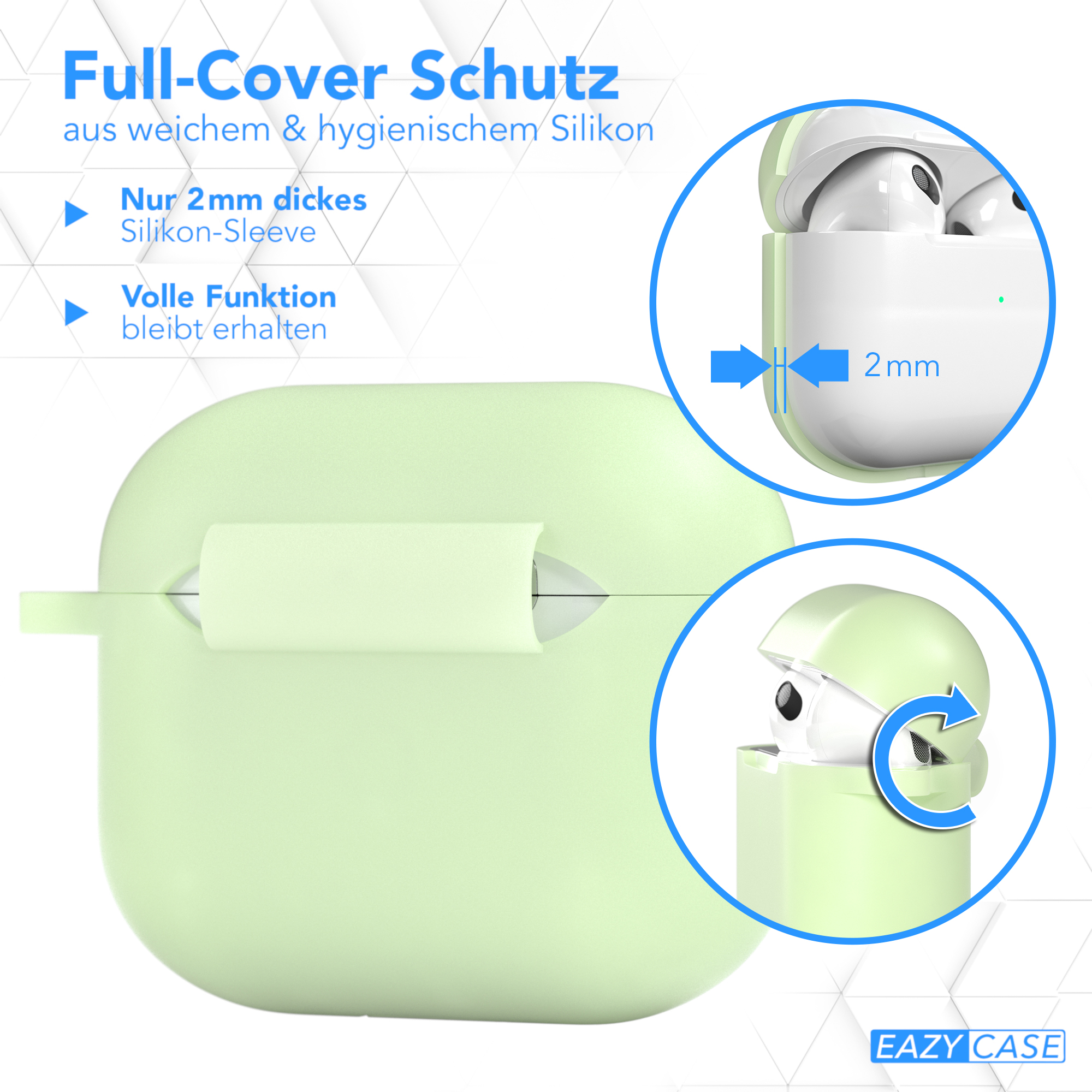 Case Apple 3 EAZY / passend für: CASE Grün Hellgrün Silikon Schutzhülle AirPods Sleeve