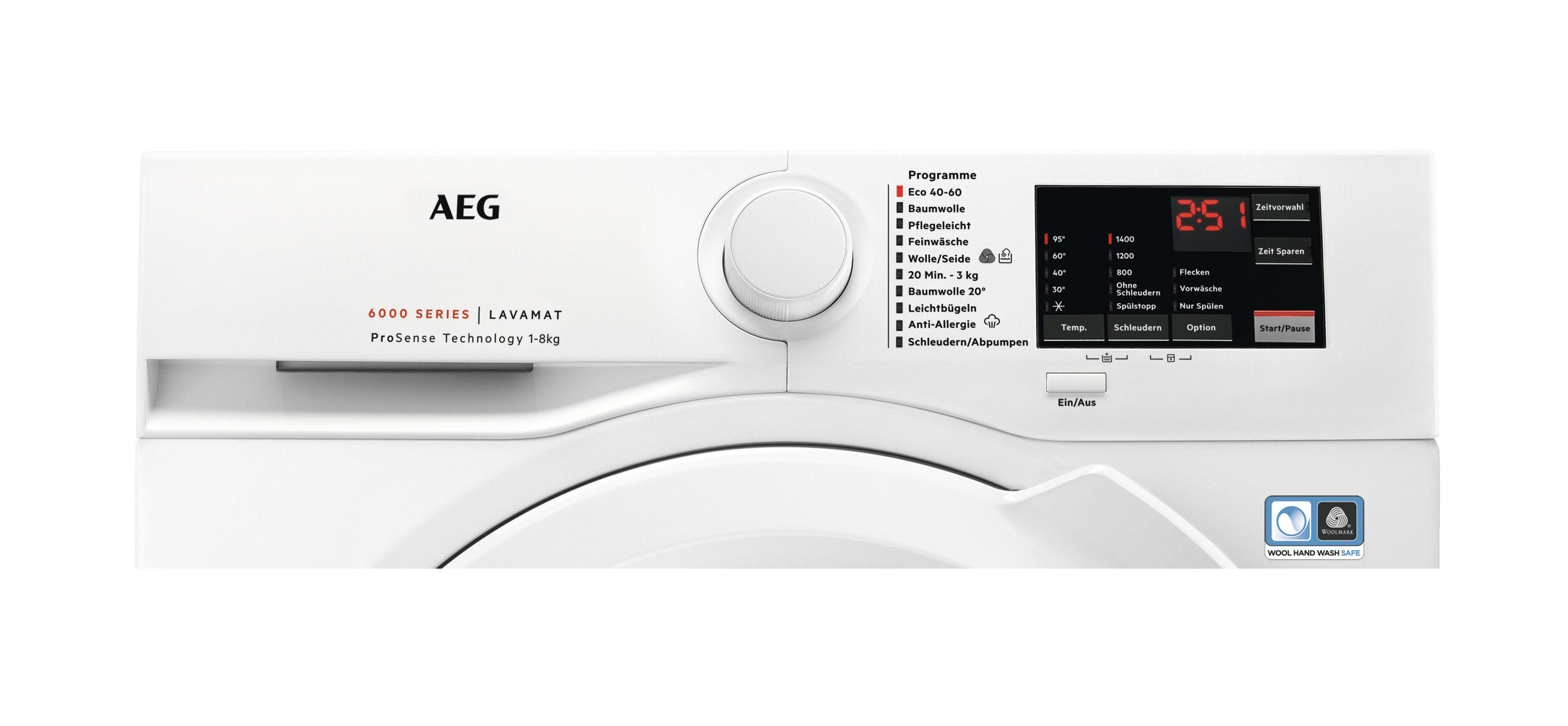 AEG L 6 FBA 51480 kg, Mengenautomatik A) ProSense® mit Serie (8 6000 U/Min., Waschmaschine 1351