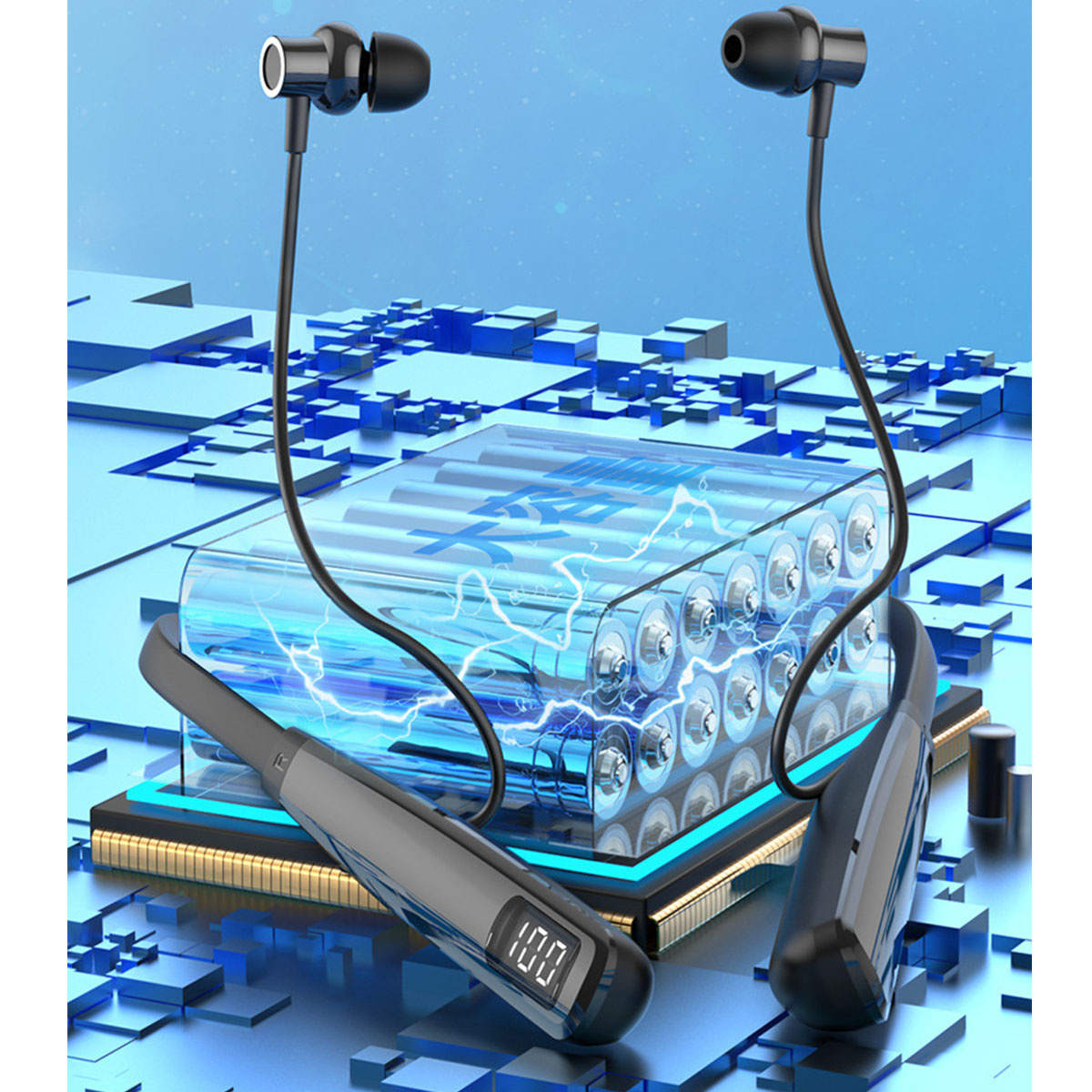 SYNTEK Bluetooth Kopfhörer schwarz Hals drahtlose In-ear Kopfhörer Schwarz Kopfhörer, hängende Bluetooth Bluetooth