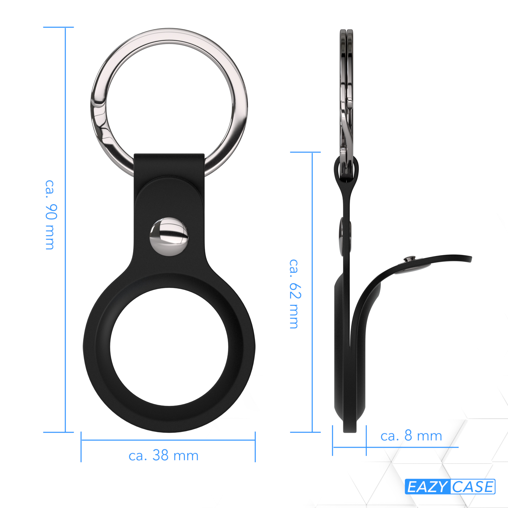 Ein schwarz-silberner Schlüsselanhänger mit einem Ring.