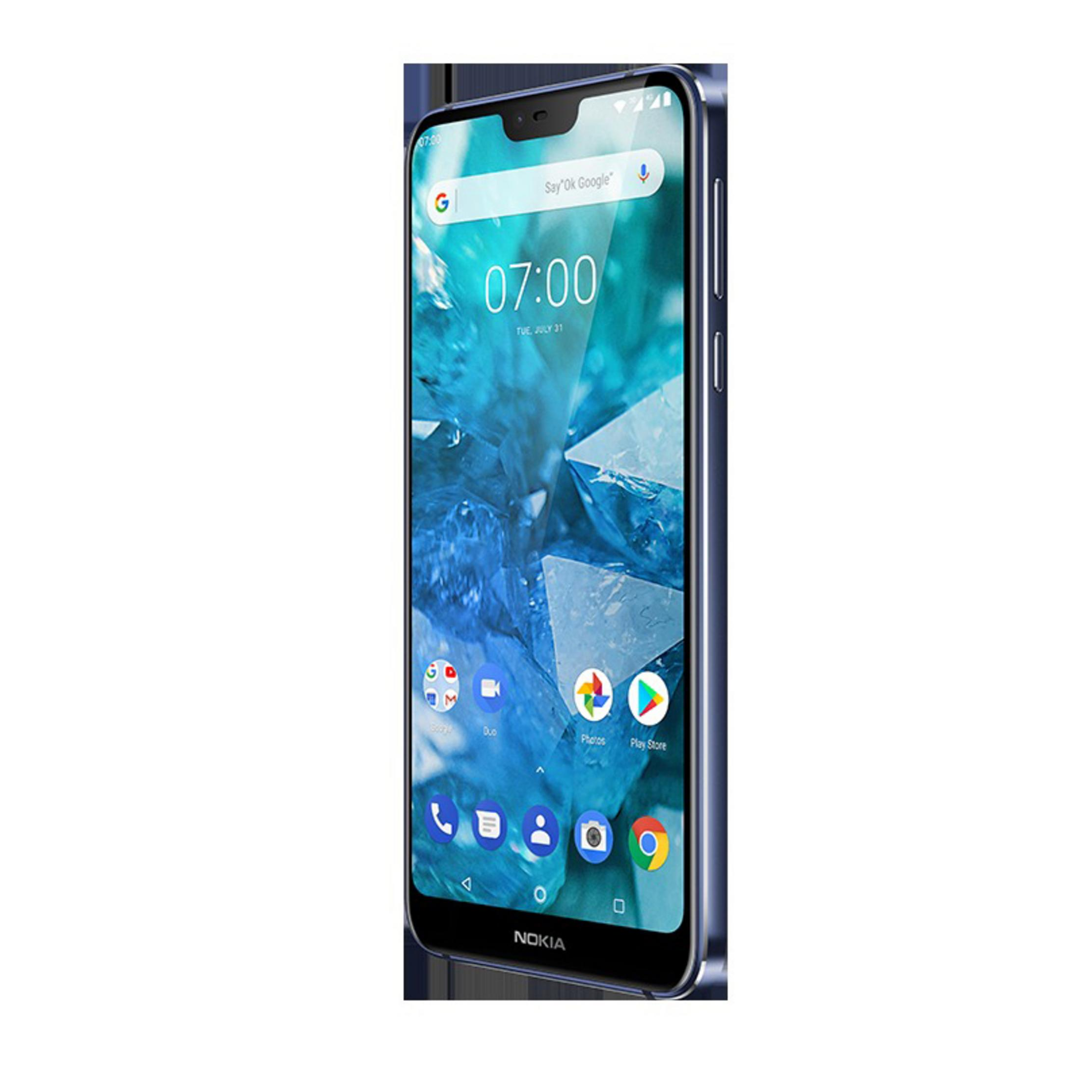 Niebieski smartfon Nokia z widocznym ekranem.