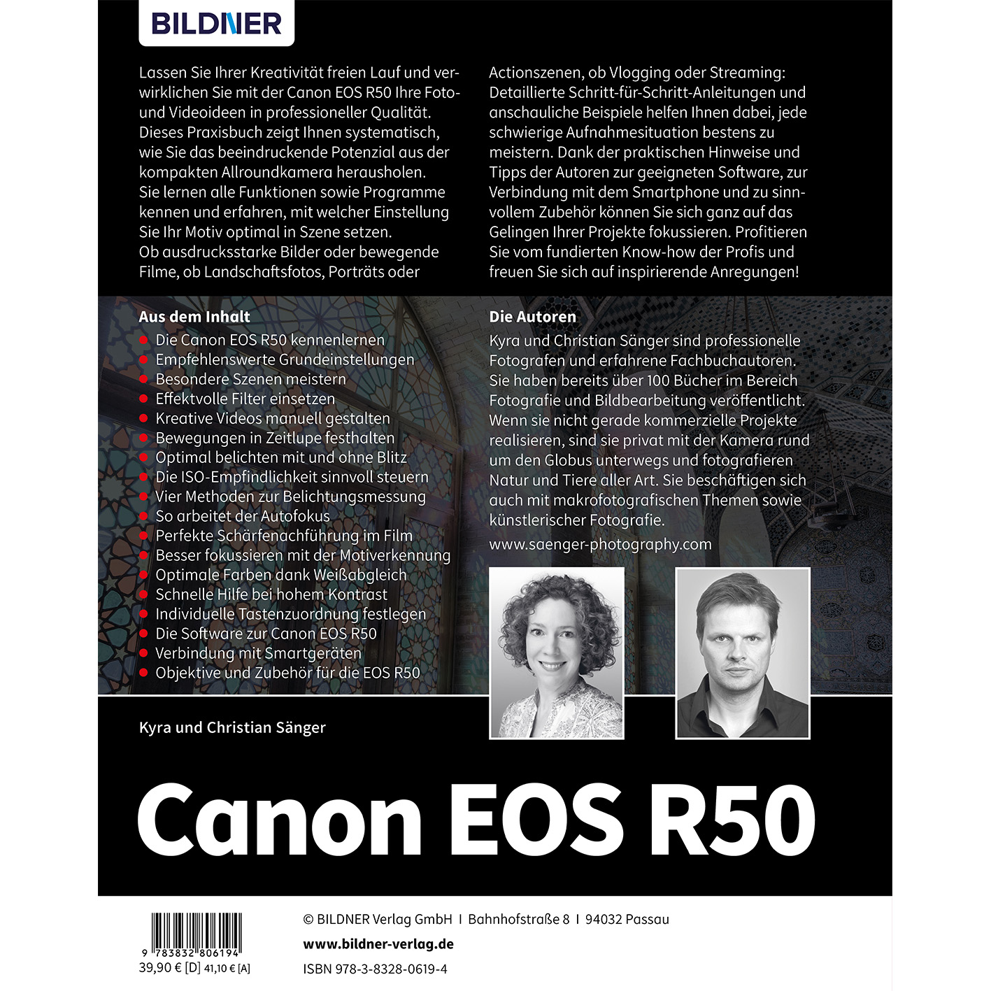 Ein Buchcover mit Text, Bildern einer Person und einer Kamera und schwarz-weißem Hintergrund.