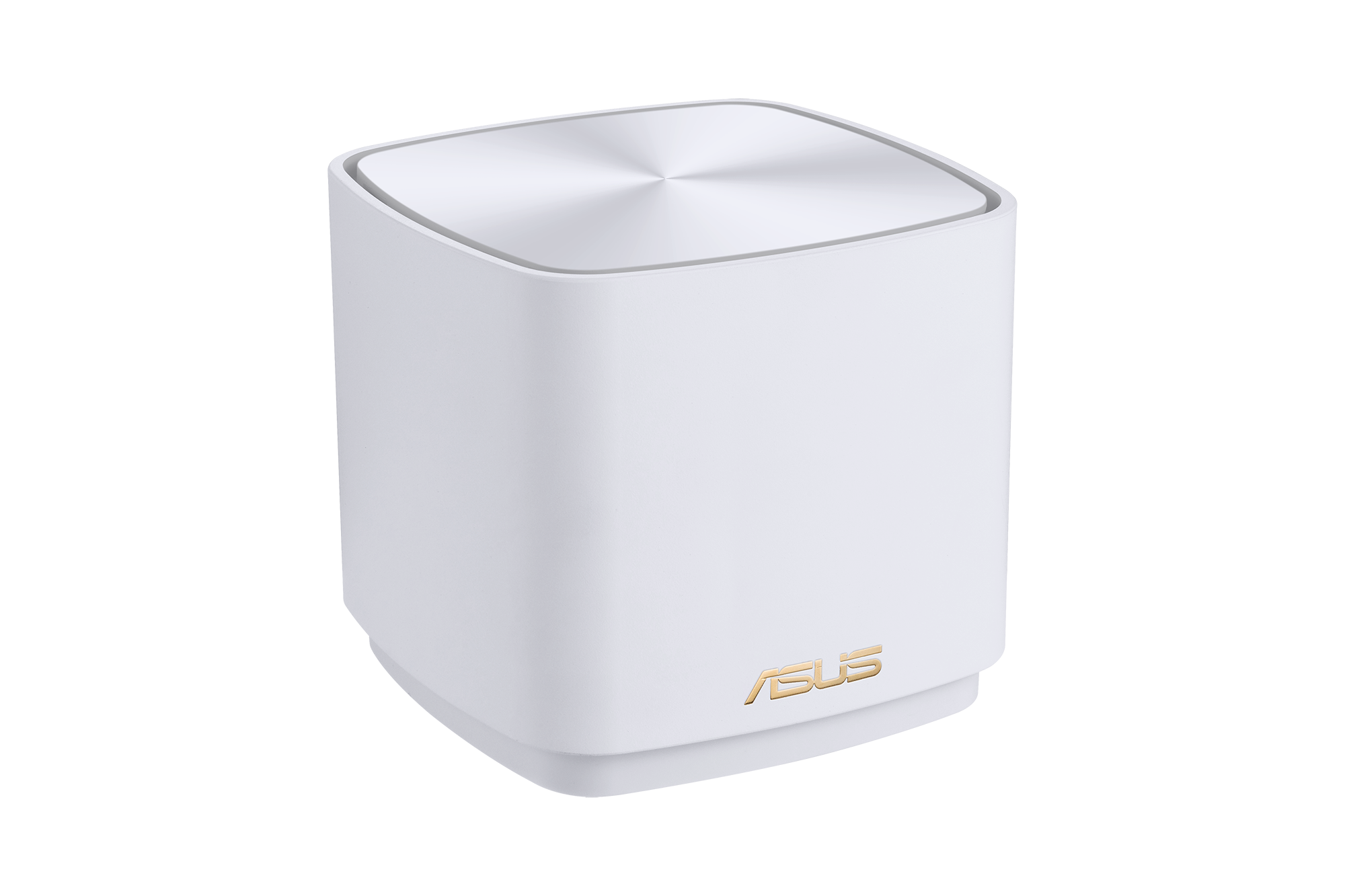 Weißer Router mit metallischer Oberseite und ASUS-Logo vorne.