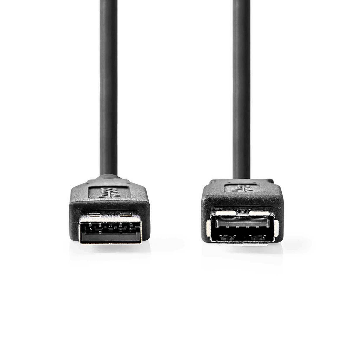 Two black USB cables. Each has a black connector. White background.