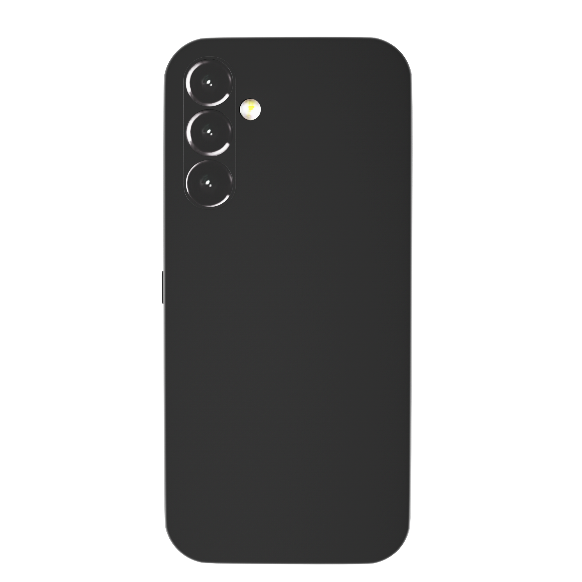 Schwarzes Smartphone mit drei Rückkameras. Schwarzer Hintergrund.