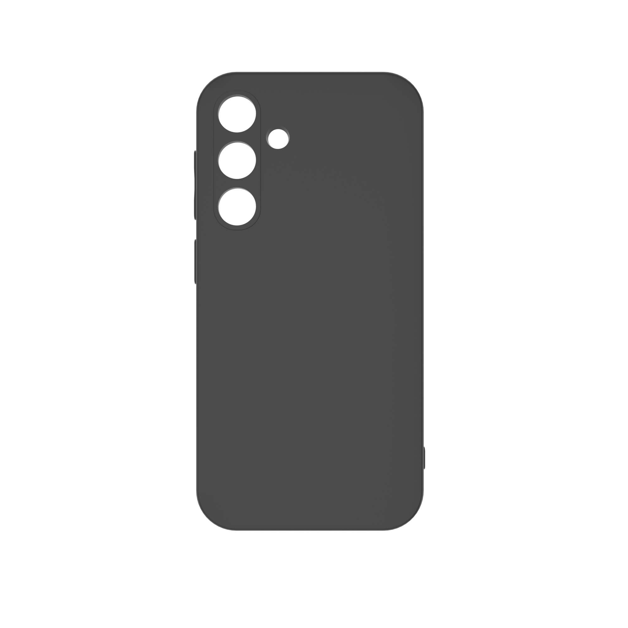 Coque de téléphone gris foncé pour smartphone, avec trous pour caméras sur fond noir.