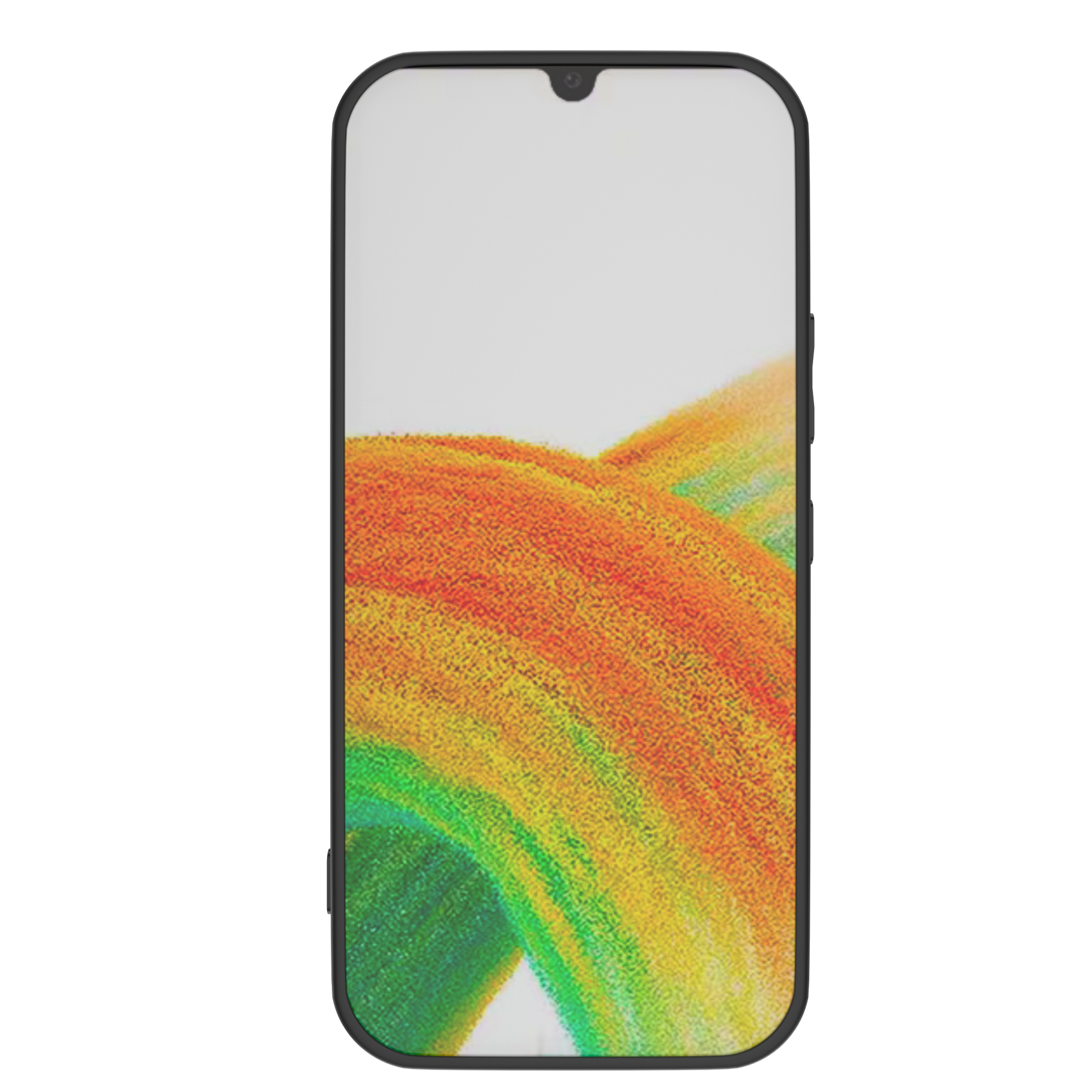Un smartphone avec un design abstrait coloré sur l'écran.