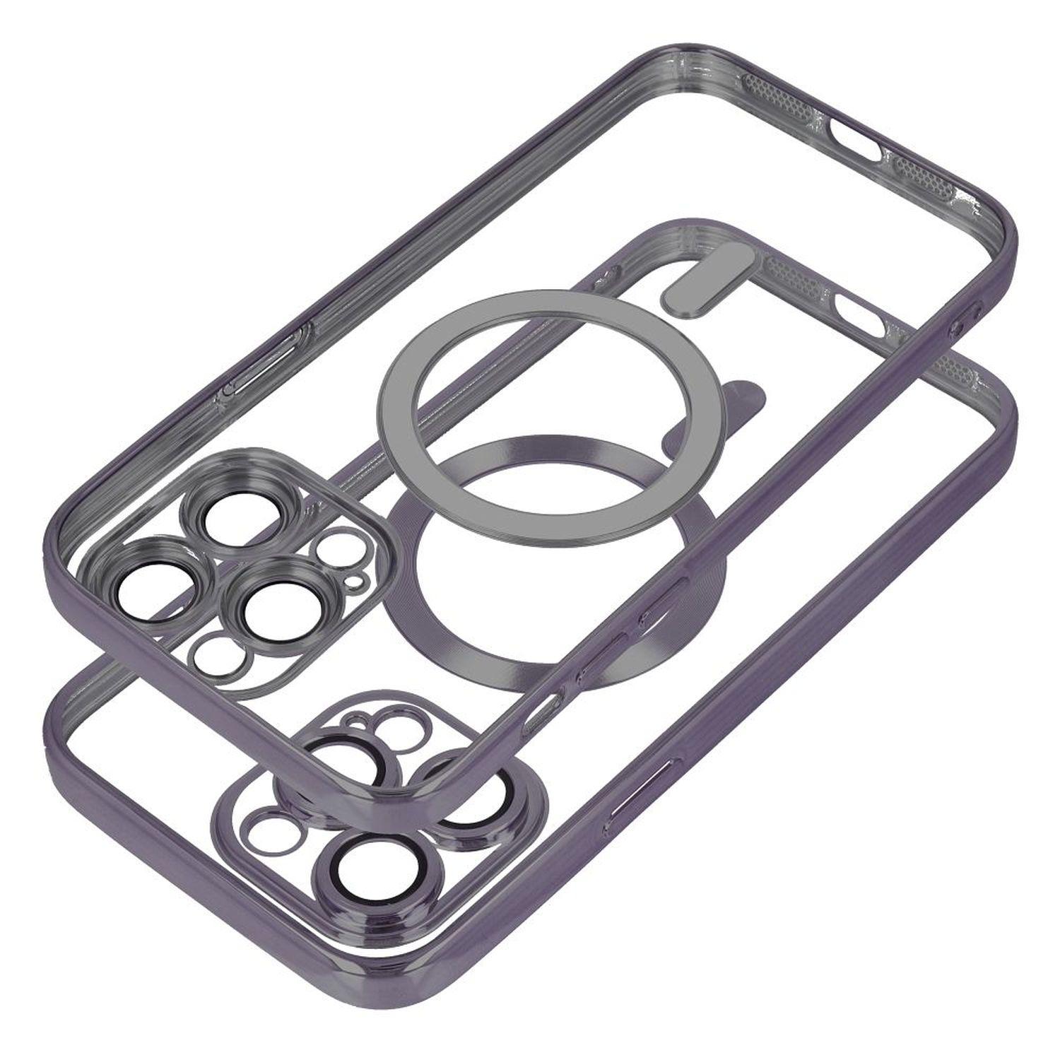 Transparente Handyhülle mit grauem Ring für die Kamera, in zwei Schichten für das Telefon gezeigt.