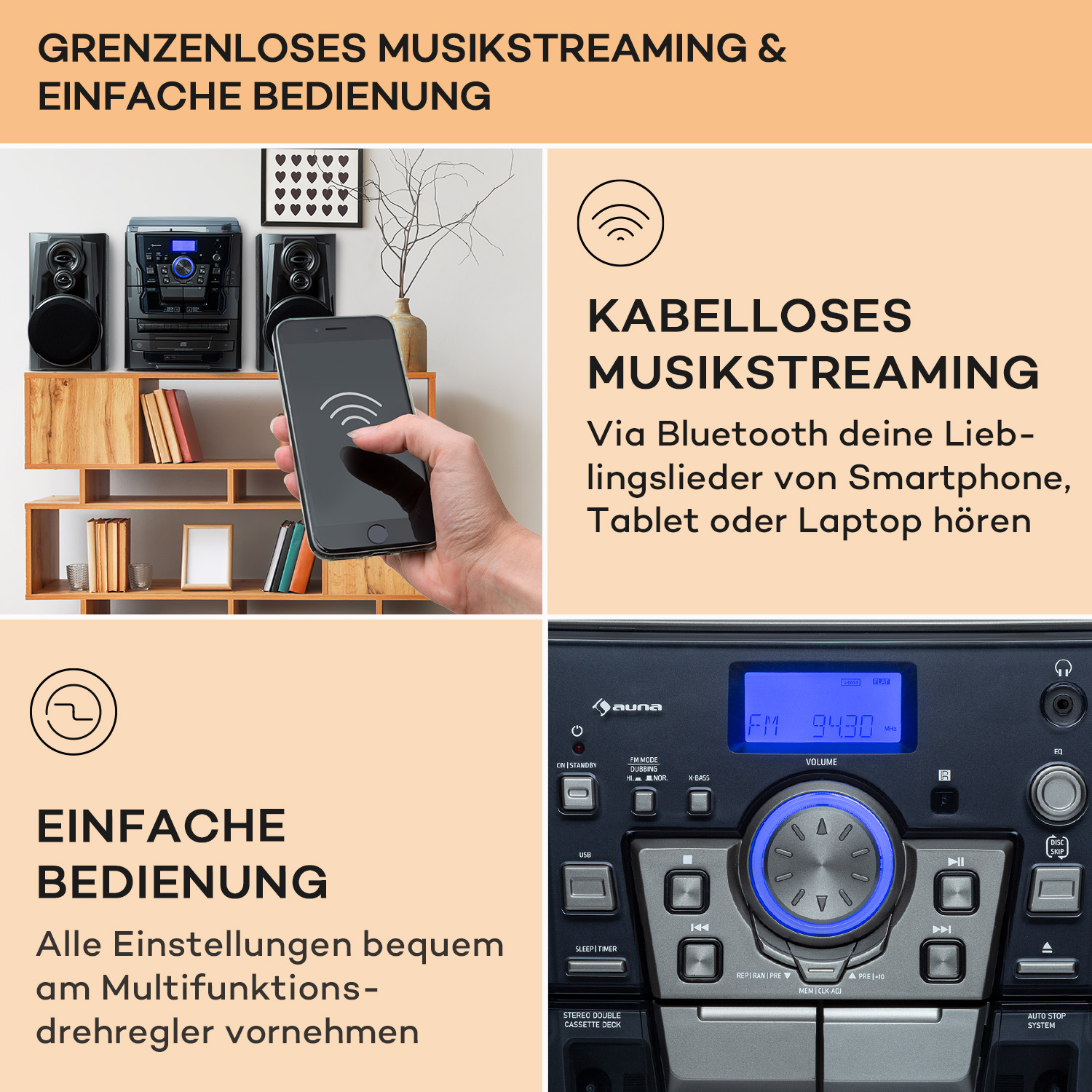 (Silber/schwarz) Stereosystem Micro Franklin DAB+ AUNA