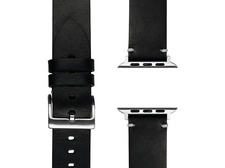APFELBAND Vintage Lederarmband  / 38mm | 40mm | 41mm, Ersatzarmband, Apple, Watch Series 1 - Series 9 und SE, Schwarz/Silber | Smartwatch Armbänder
