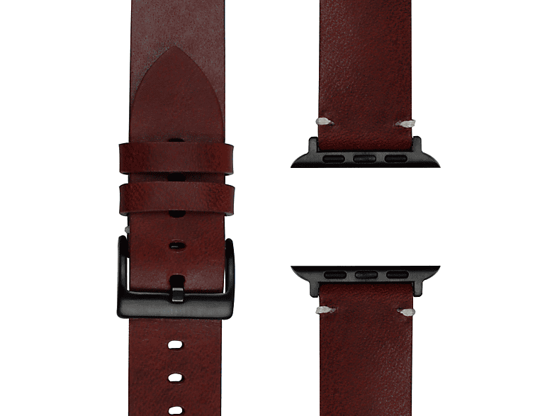 APFELBAND Vintage Lederarmband / 38mm | 40mm | 41mm, Ersatzarmband, Apple, Watch Series 1 - Series 9 und SE, Weinrot/Schwarz
