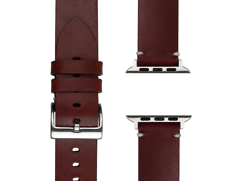 APFELBAND Vintage Lederarmband / 42mm | 44mm | 45mm, Ersatzarmband, Apple, Watch Series 1 - Series 9, Ultra, Ultra 2 und SE, Weinrot/Silber