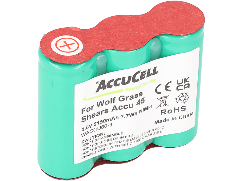 Nickel-Metallhydrid ACCU45, NiMH ACCUCELL für Wolf 2150 Akku Volt Gartengeräte-Akku, mAh - Accu Rasenschere 45, NiMH 2150mAh 3,6