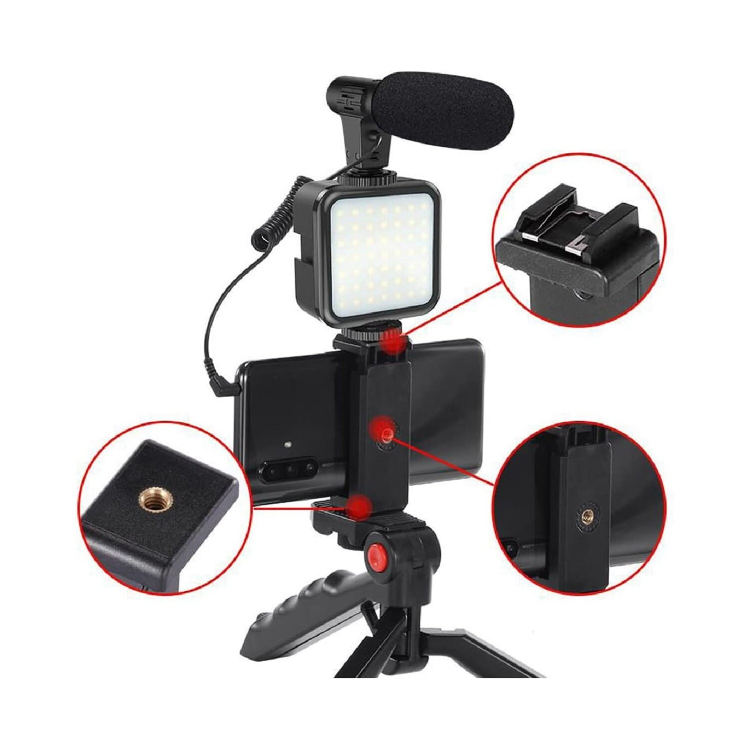 Un obiettivo per fotocamera Canon, nero con accenti rossi, appoggiato su una superficie.
