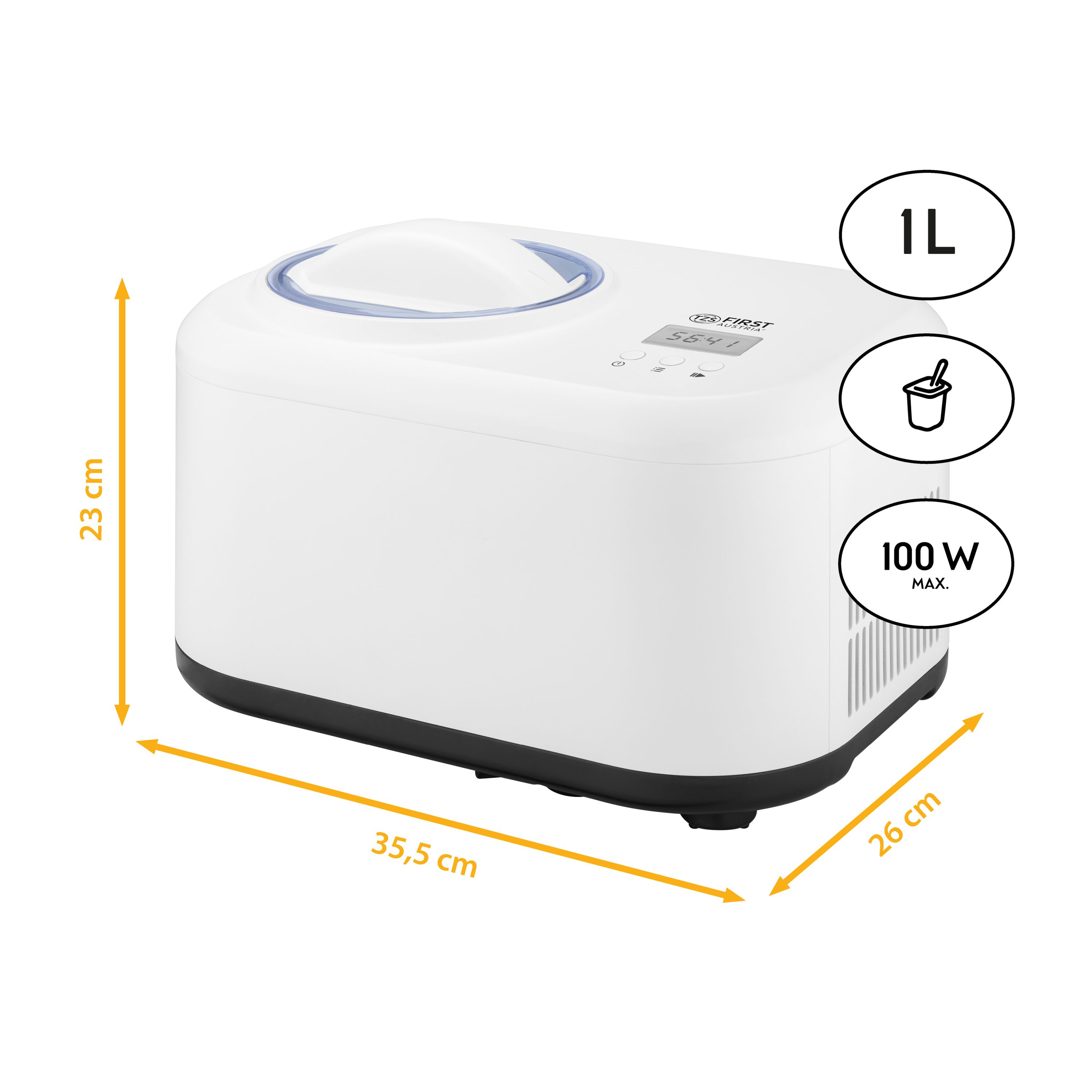 TZS FIRST Joghurtbereiter Eismaschine Weiß) AUSTRIA & (100 Watt, FA-5105