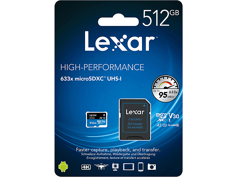 LEXAR LSDMI512BB633A 512GB MICROSDXC 512 Speicherkarte, GB, MB/s 100 UHS-I, Micro-SDXC