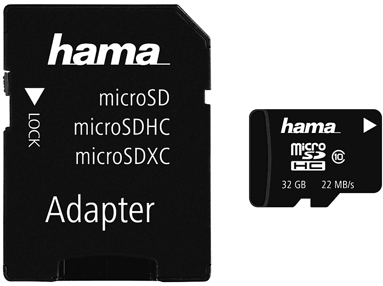 22MB/S +A/F, 32GB Micro-SDHC 22 MB/s 108089 GB, 32 MSDHC Speicherkarte, HAMA C10