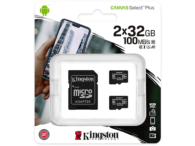 32 GB, Speicherkarte, SD 100 SDCS2/32GB-2P1A, MB/s KINGSTON Micro-SD,