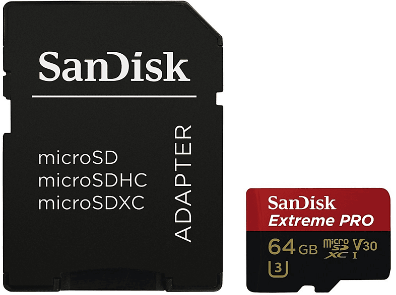SANDISK 173428 UHS-I, Mbit/s 64 MSDXC 100 EXT.PRO GB, 64GB Speicherkarte, Micro-SDXC