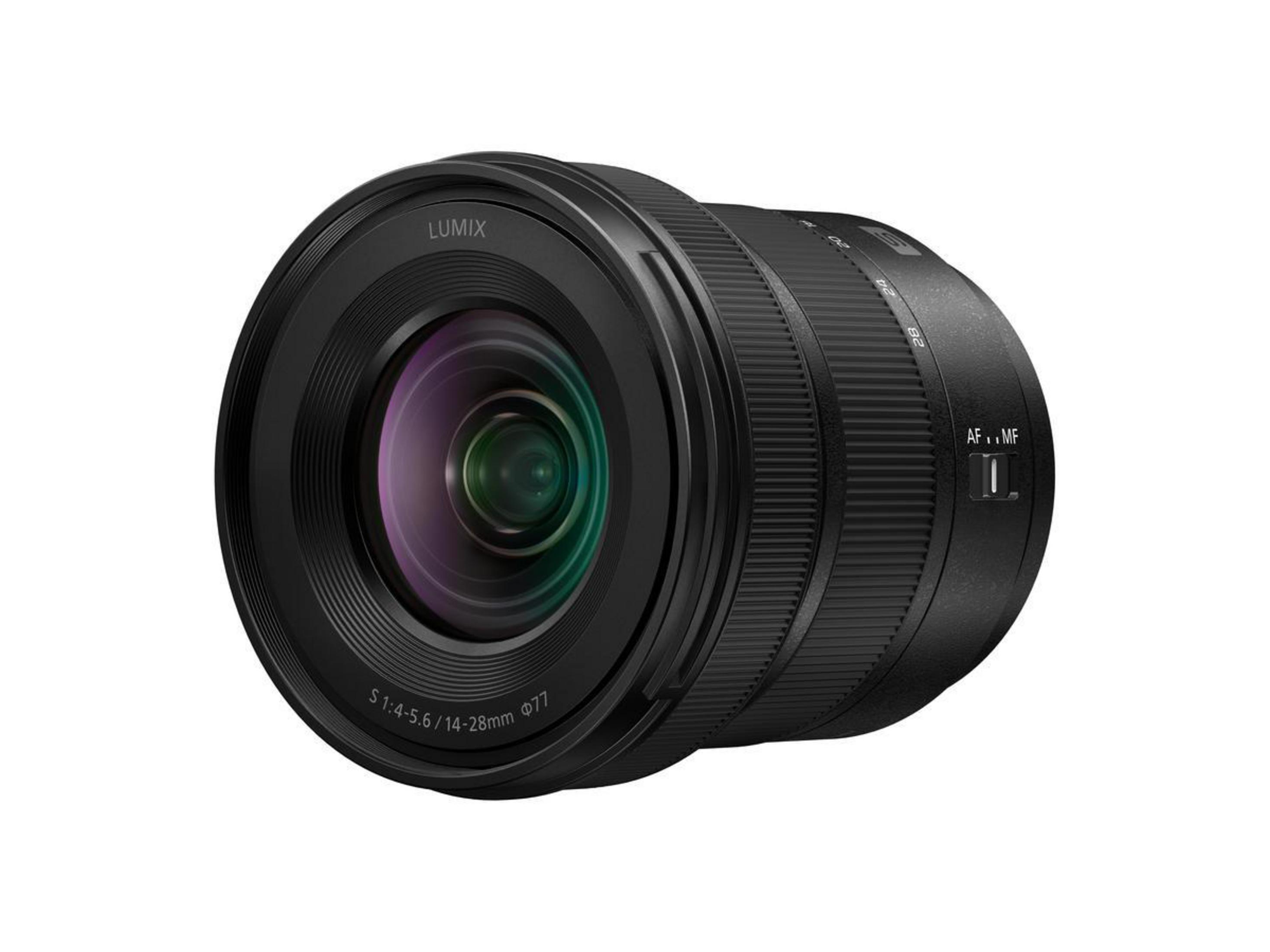 Schwarzes Lumix Kameraobjektiv mit Text und sichtbarem Linsenglas.