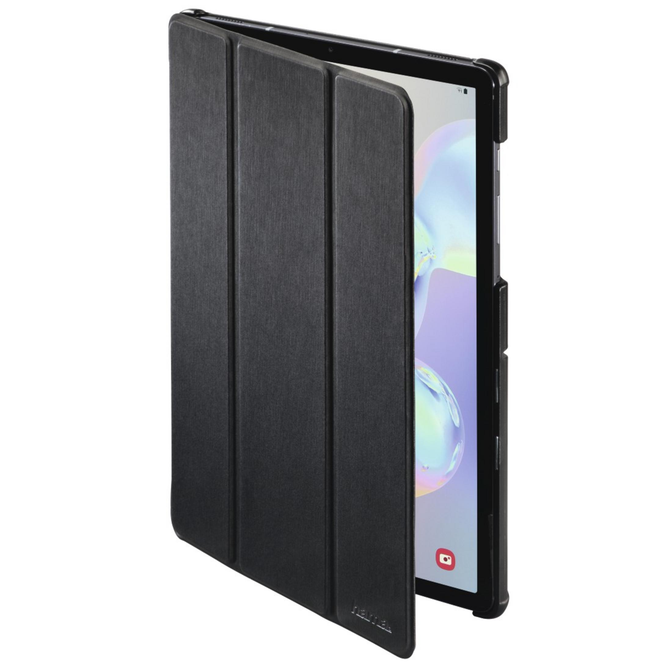 Tablet in einer schwarzen Hülle, teilweise geöffnet.