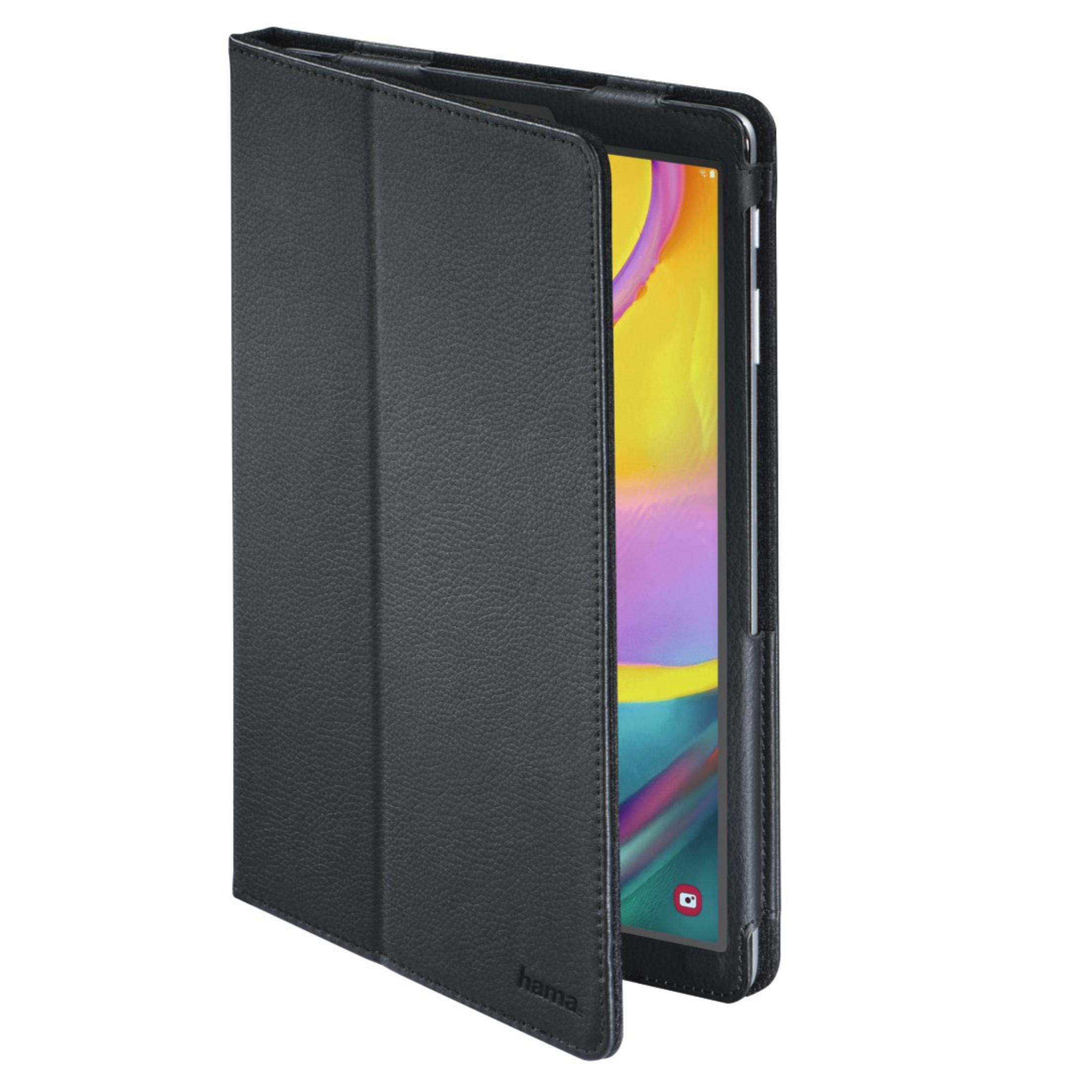 Schwarze Tablet-Hülle mit Tablet-Inhalt und 'hama'-Logo.