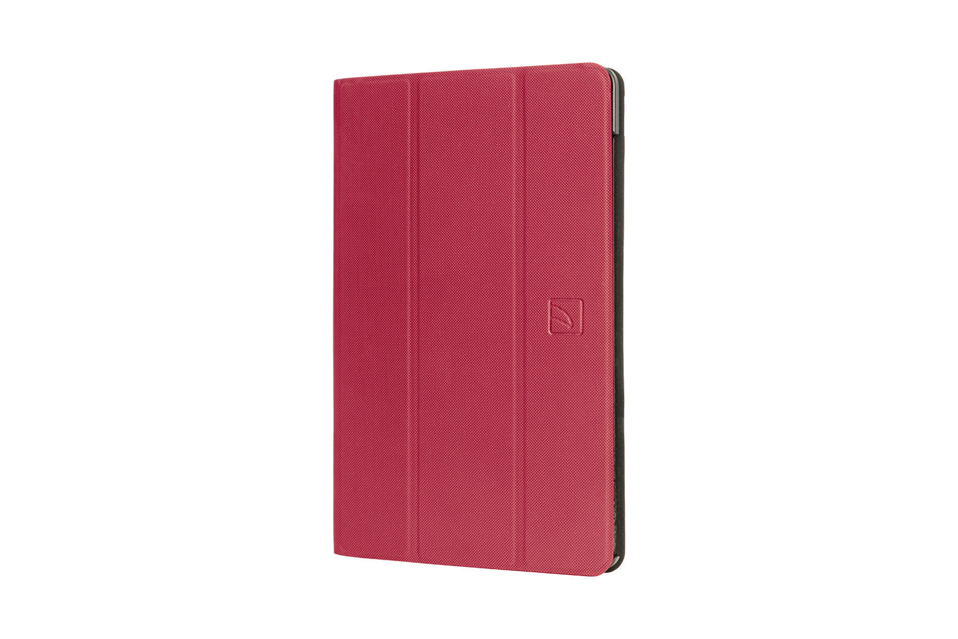 Funda de tableta roja. Cerrada, mostrando el frente.