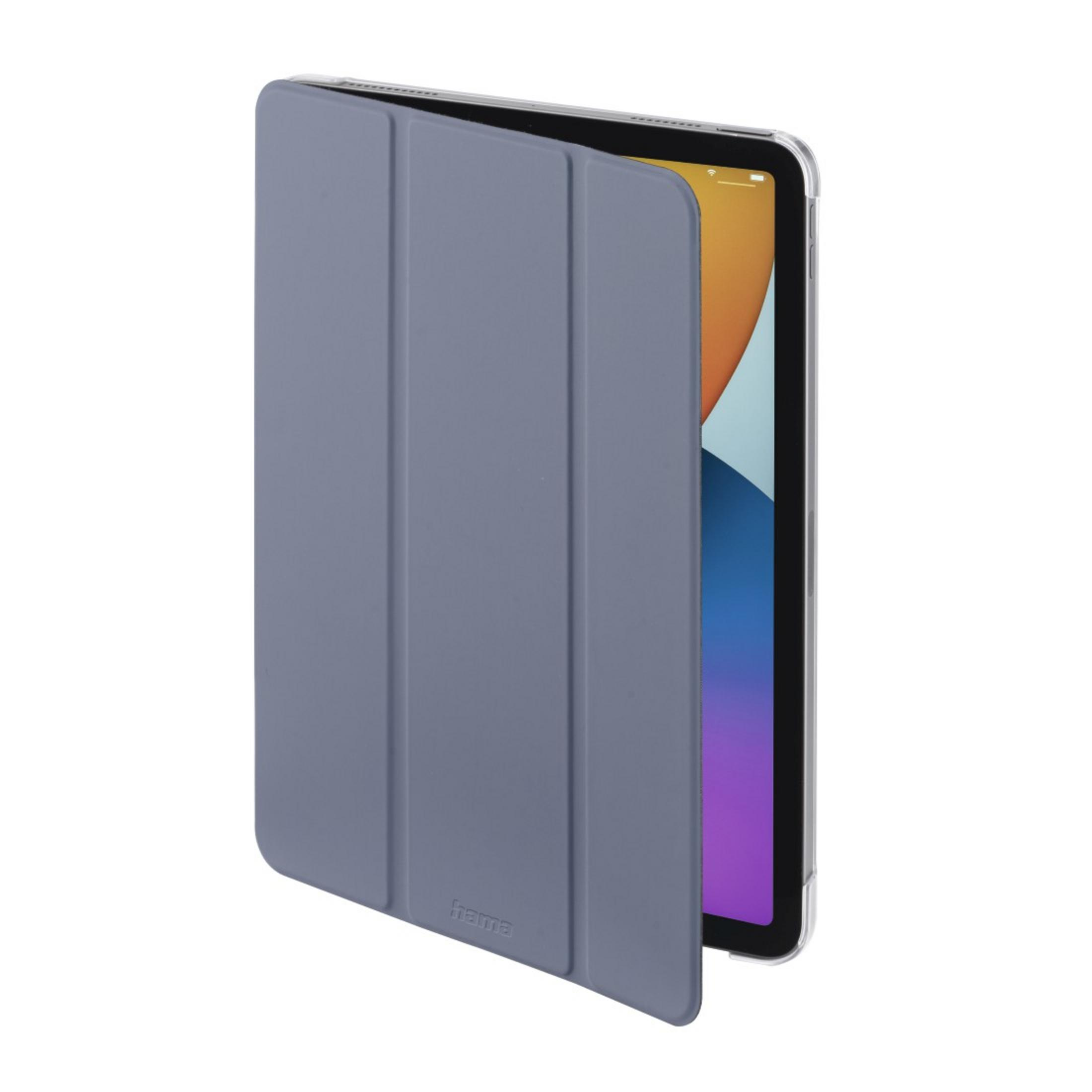 Eine blaue Tablethülle wird gezeigt, geöffnet, um den Bildschirm eines Tablets zu zeigen.