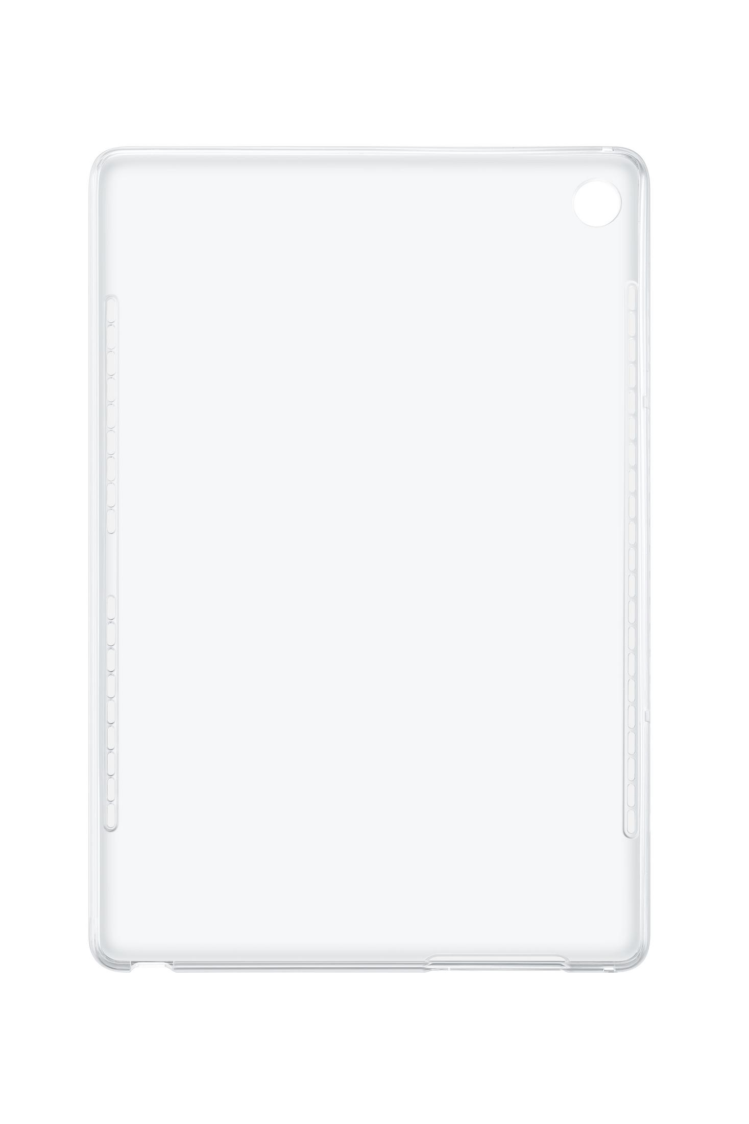 Eine klare, transparente Tablethülle auf weißem Hintergrund.