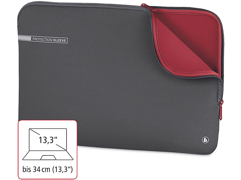 HAMA 101549 Universal NB-SLE Sleeve Notebooktasche Neopren, GR für 13.3 Grau/Rot NEO