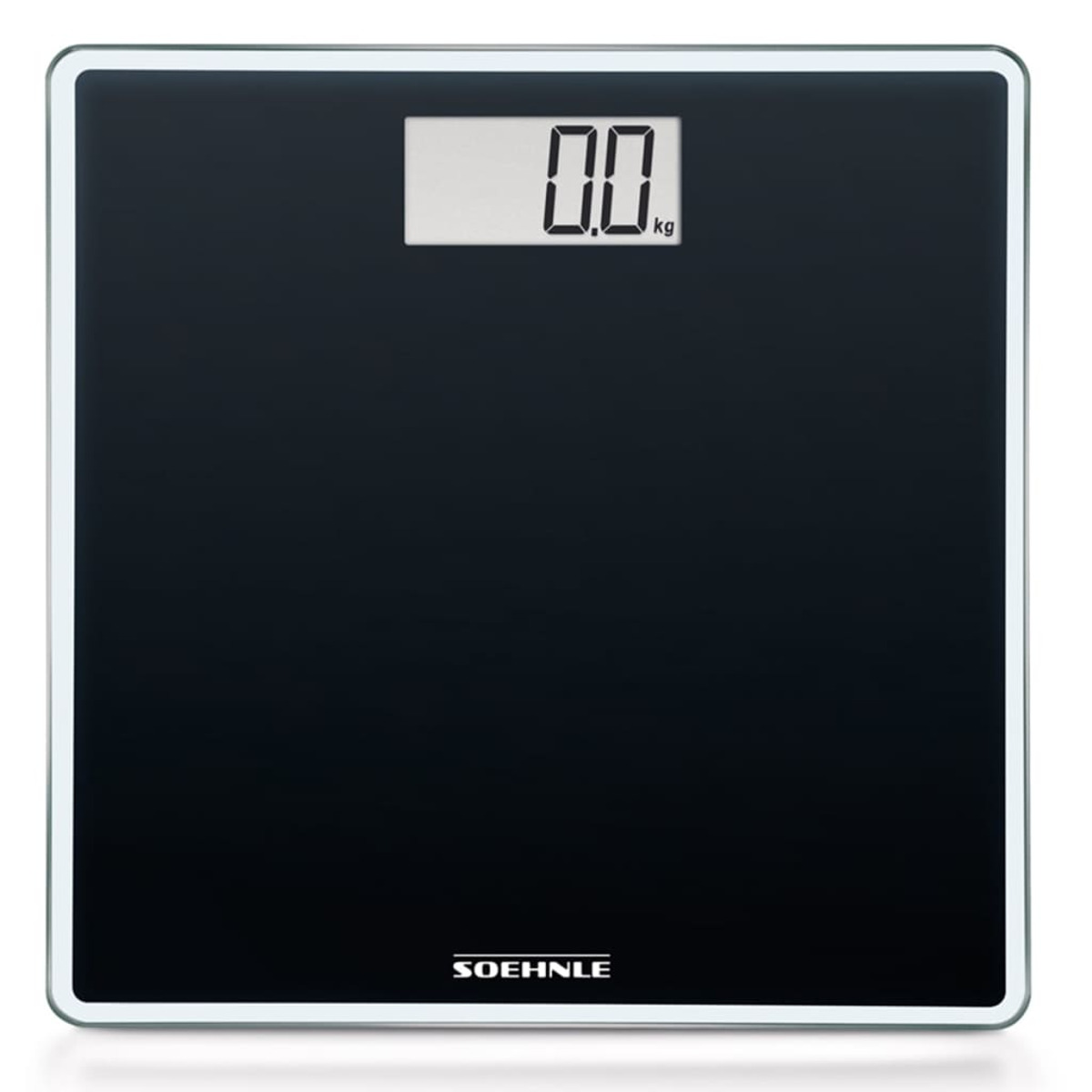 Eine schwarze Digitalwaage zeigt '0,0 kg' auf weißem Hintergrund. SOEHNE ist geschrieben.