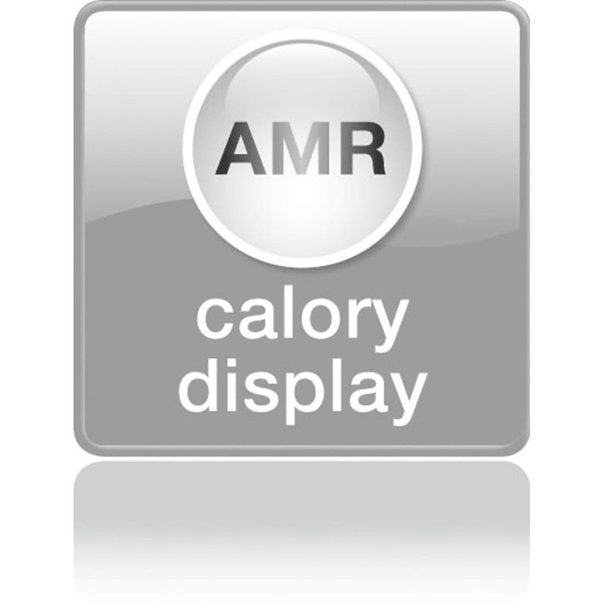 Ein graues Quadrat mit den Worten AMR, Calory Display.